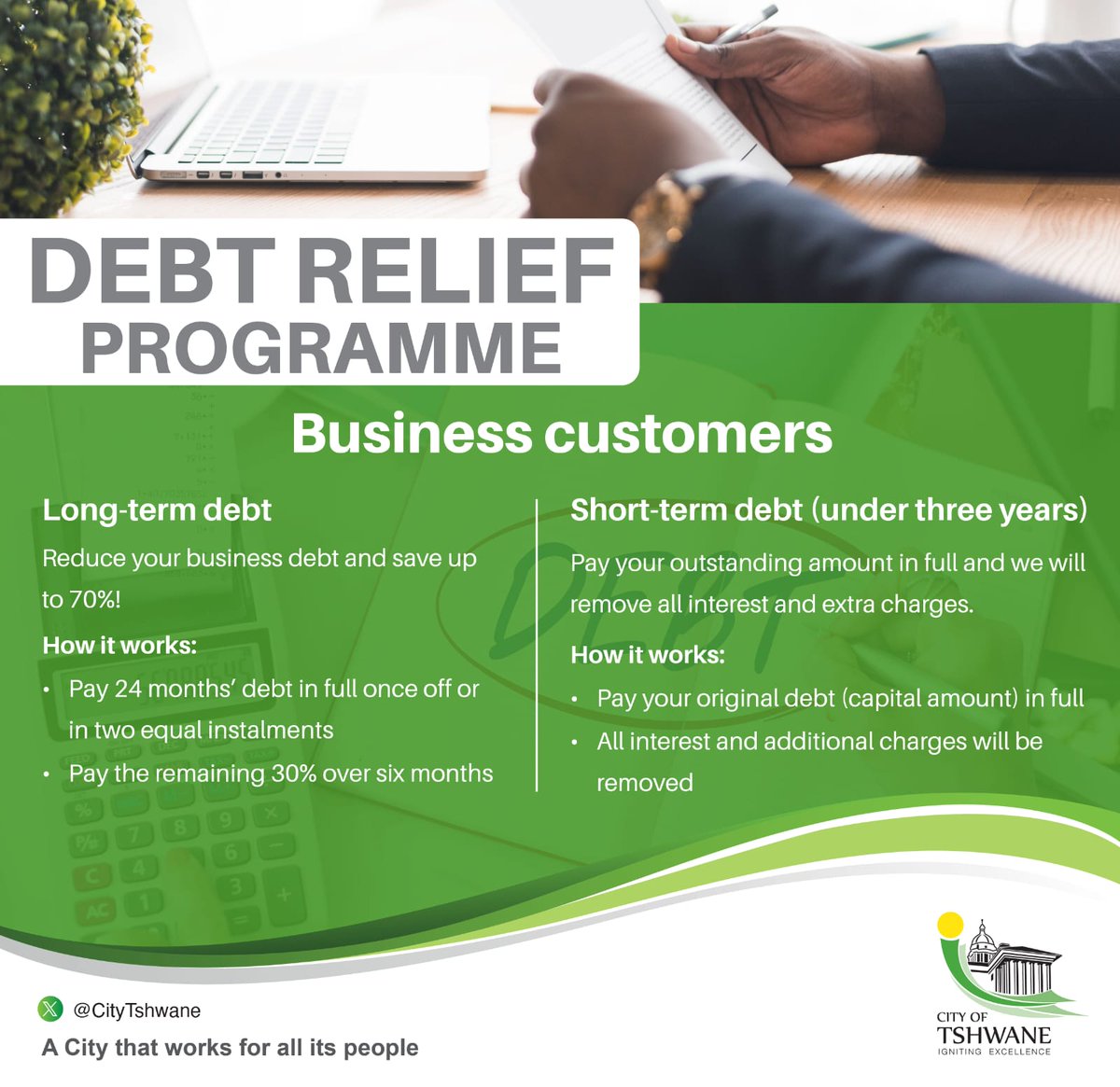 CityTshwane's tweet photo. #DebtReliefProgramme: Info on business customers https://t.co/iSQxi0ZjO1