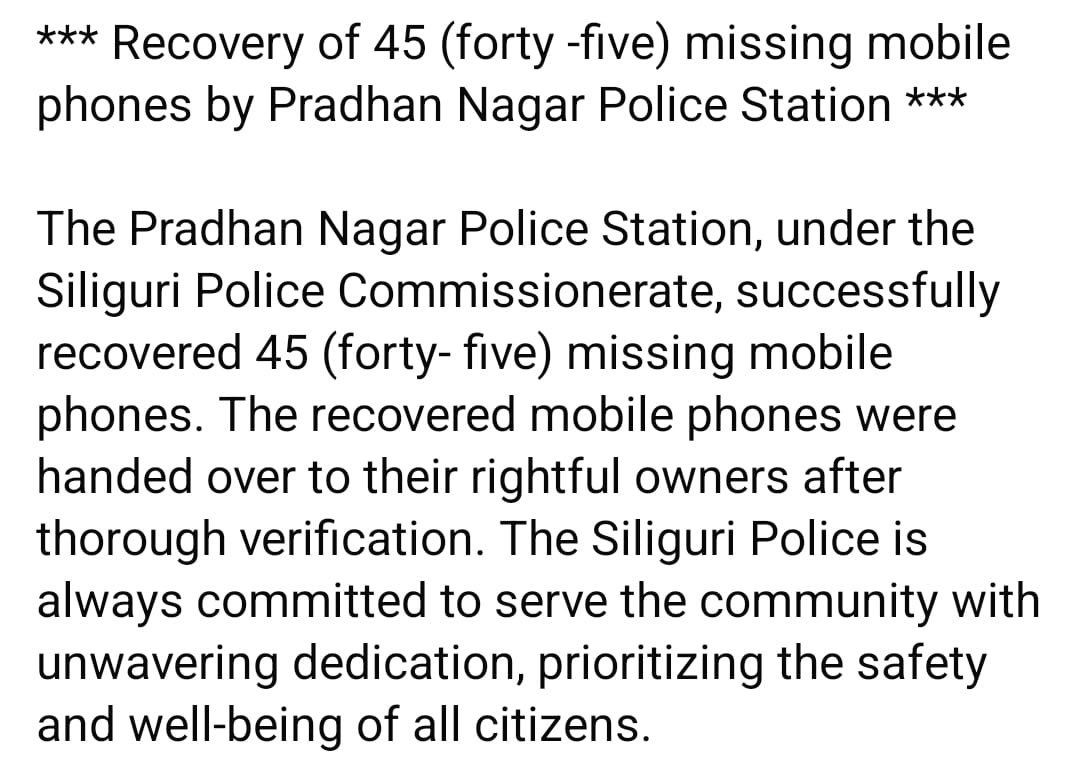 SiliguriPolice's tweet photo. #missingmobilerecovery
#siliguripolicecommissionerate
#siligurimetropolitanpolice
#westbengalpolice
#wbp https://t.co/EZFicsrTgp