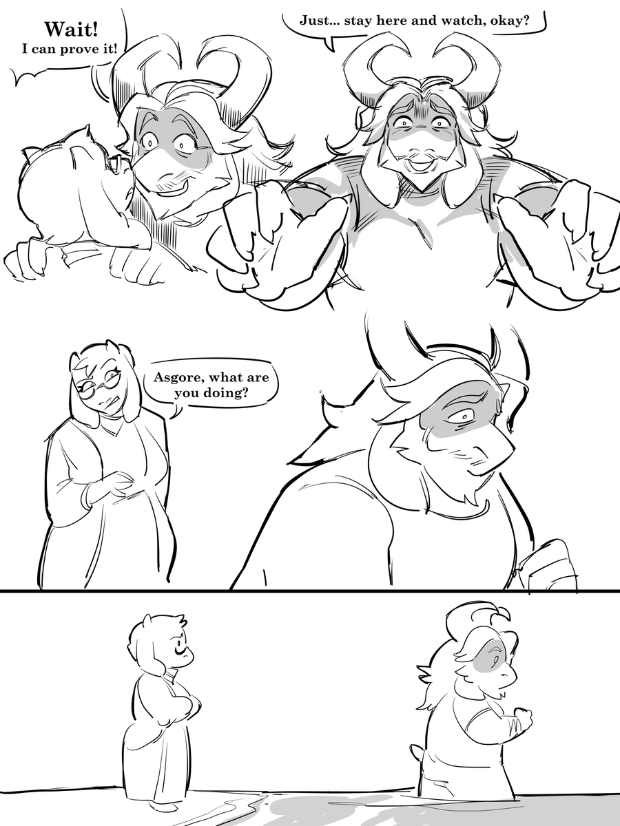 Sweetapplemur's tweet photo. "Trust me" 
(1/5)
the scene with the lake, but only the other one went crazy... #deltaruneㅤㅤㅤ 

Toriel / Asgore https://t.co/V64X3IeAAk