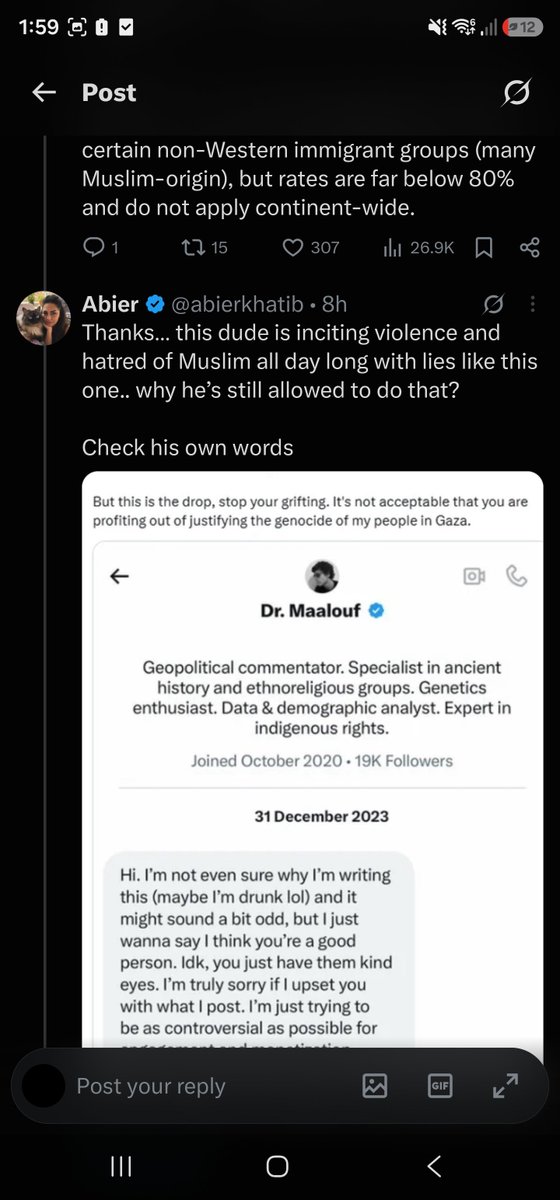 Moho_Daoud's tweet photo. @GadSaad @realMaalouf this is guy is spreading false information to create controversy, and he admitted that, right  @abierkhatib?. Can someone mention @grok to check whether this is true or not ? https://t.co/Ii3MVzKOaP