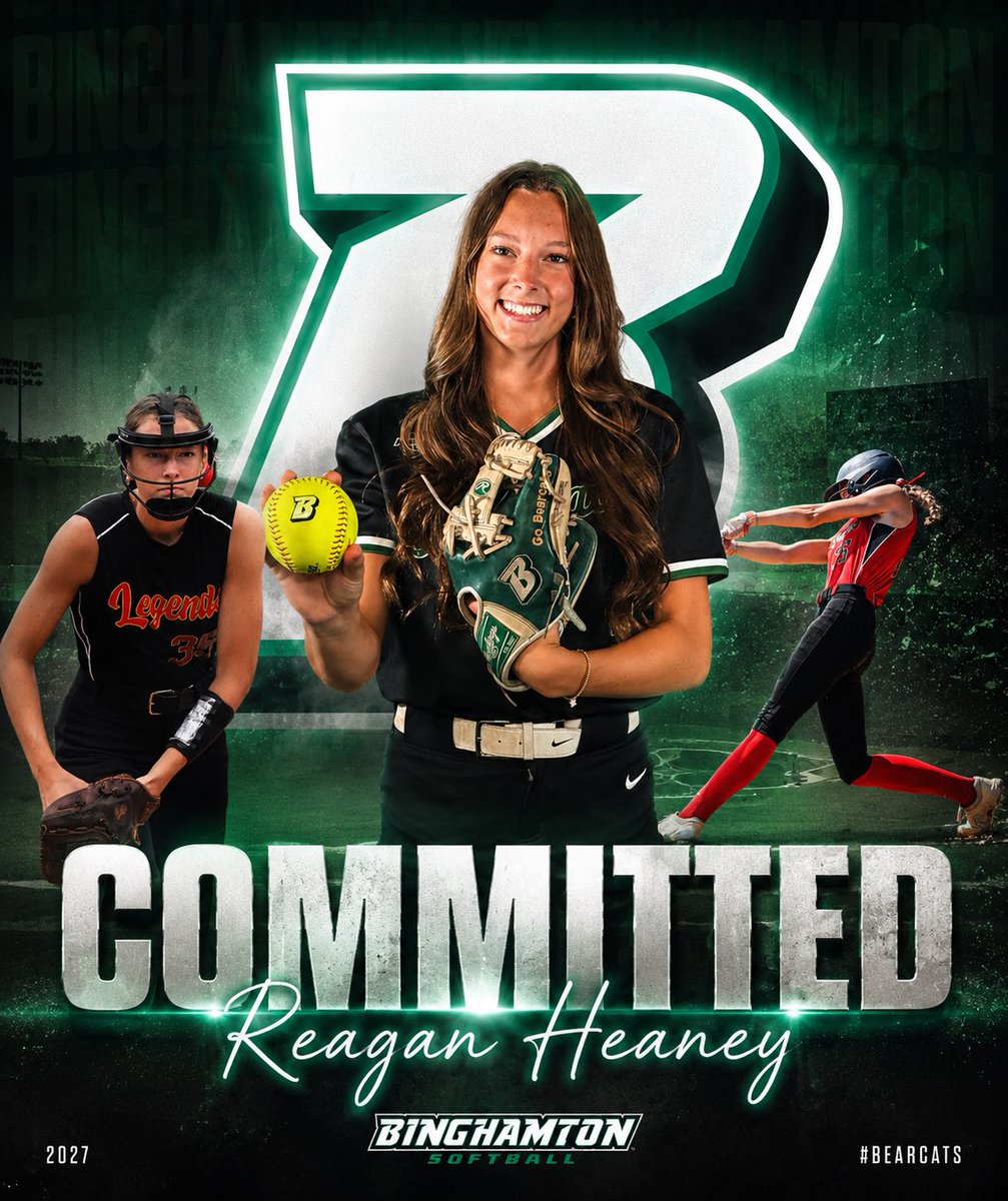 ReaganHeaney27's tweet photo. I am incredibly blessed and excited to announce my verbal commitment to Binghamton University to continue both my academic and athletic career! Thank you so much Coach Bump, Coach Transue and Coach Lawson for this incredible opportunity!!

This dream wouldn’t have been possible without my incredible support system. Thank you to my mom, dad, and my three sisters for believing in me every step of the way and always being my biggest fans. ❤️

Thank you to Coach Chris and Coach Jimmy for pushing me, supporting me, and believing in me throughout this journey. Thank you to my Cage Academy Legends teammates over the years. You’ve challenged me, encouraged me, and helped shape me into the player and person I am today.

To everyone who has been part of my journey—coaches, teammates, family, and friends, thank you for believing in me.

GO BEARCATS!! 💚💚

@JBUMP_BU @emmalawson2022 @MichaelaTransue @cagecoachchris @TrainAtTheCage @IGotRYPT @DiamondAddicts @PHmechanics @NCSA_Softball