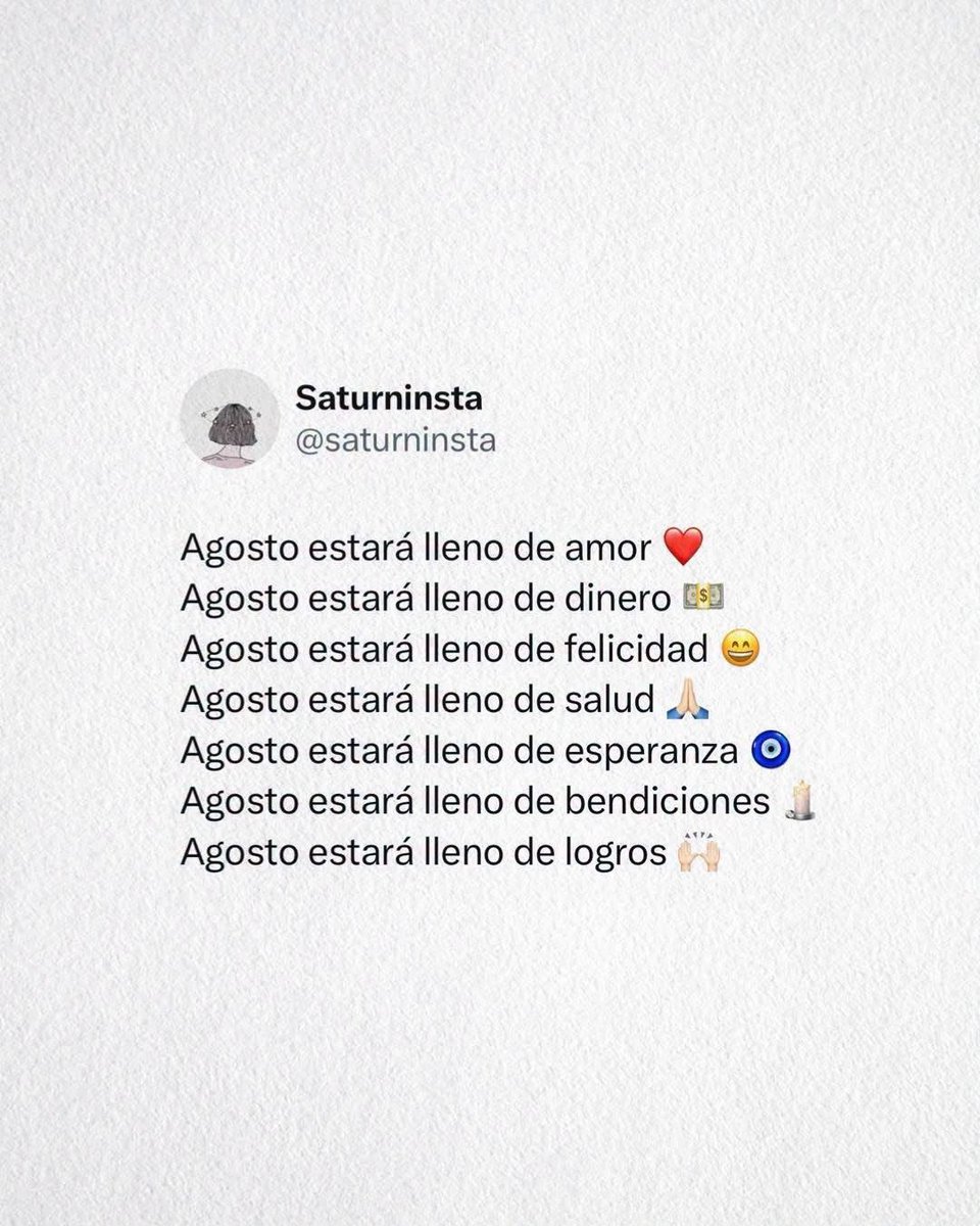 Mas_Arq100's tweet photo. A G O S T O ✨
Te recibo con los brazos abiertos.
Estoy plenamente segura de que estarás lleno de buenas noticias, crecimiento, ventas, paz, salud y amor.
Todo llegará a mí con absoluta facilidad, gozo y gloria.
Hecho está.
✨✨✨ https://t.co/obkQFJbxk5