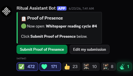 0xchrolo's tweet photo. Just submitted my proof of presence @ritualnet whitepaper reading cycle #4

ready for cycle #5 https://t.co/hXq0YUWxSf