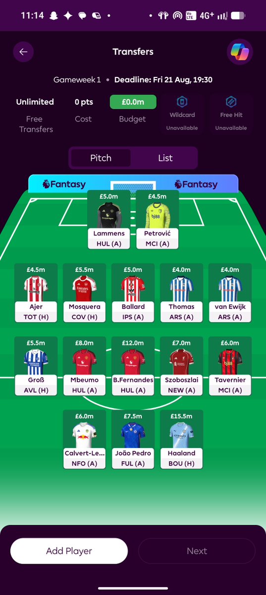 Jarne7000's tweet photo. @FPL_Harry @FFScout Plan is BB2 and WC4 https://t.co/pK7YDtwlFs