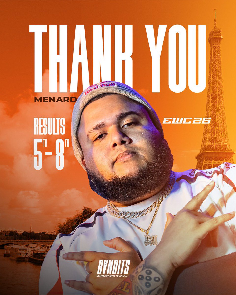 banditsgaming_'s tweet photo. Thank you, Paris. 🇫🇷❤️

MenaRD’s journey at the Esports World Cup 2026 comes to an end with a 5th–8th place finish.

Thank you to everyone who supported us every step of the way. This is not the end it’s another chapter in the journey.

We’ll be back stronger. 🥷 https://t.co/pbgf2M1w58