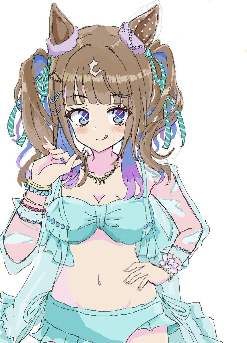 N*n様 手描きイラスト ウマ娘 アーモンドアイ 水着Ver. 大色紙 コピック ウマ娘 #アーモンドアイ 水着アイちゃん(絵チャ)