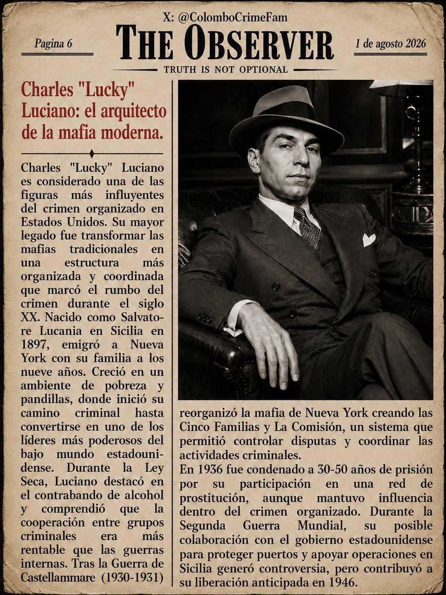 theobserver_c's tweet photo. 🗞️ Cerramos la segunda edición de The Observer con un viaje al pasado. Descubre cómo nació el rol mafioso en Habbo y conoce la historia de Charles "Lucky" Luciano, una de las figuras que cambió para siempre el crimen organizado. Gracias por acompañarnos en esta edición. https://t.co/8ncjxgLSvO