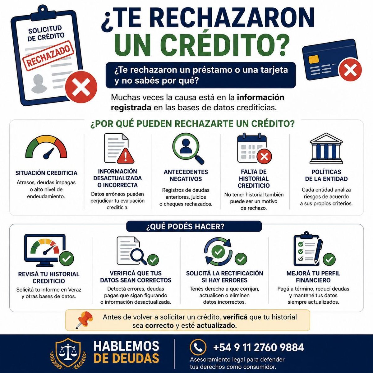 hablemosdedeuda's tweet photo. #9. ¿Te rechazaron un crédito?

¿Te rechazaron un préstamo o una tarjeta y no sabés por qué?

Muchas veces la causa está en la información registrada en las bases de datos crediticias.

⚖️ HABLEMOS DE DEUDAS
📞11 2760 9884 https://t.co/TTlKXyhAX4