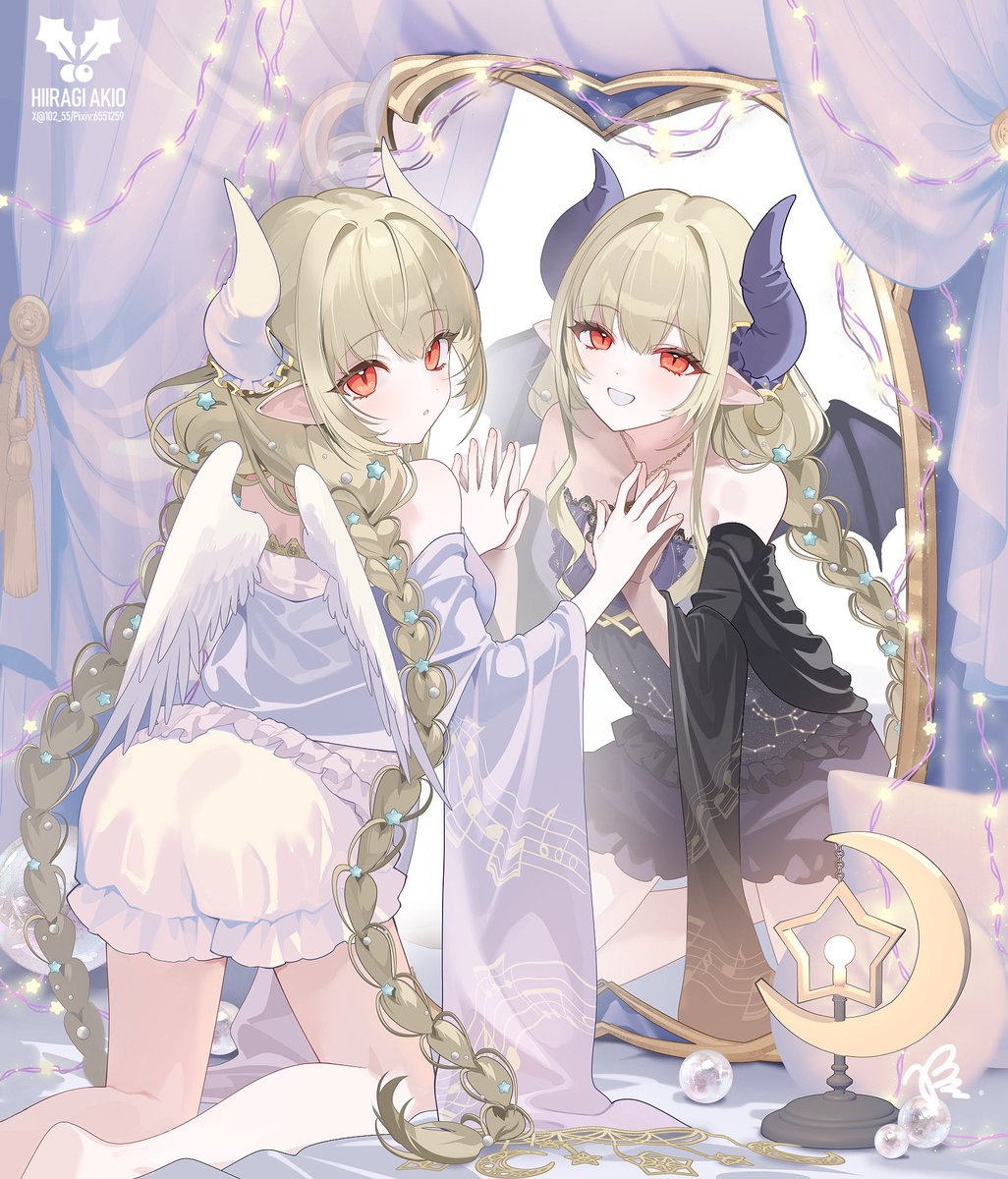 sakuma_chama's tweet photo. \\  新衣装記念イラスト  //

真っ白で無邪気に見つめる天使と
はにかんだ笑みで翻弄する悪魔

天使と悪魔…
あなたはどっちの魔王がお好き？

#新衣装お披露目
#キービジュアル公開 https://t.co/ePLCQnsl1f