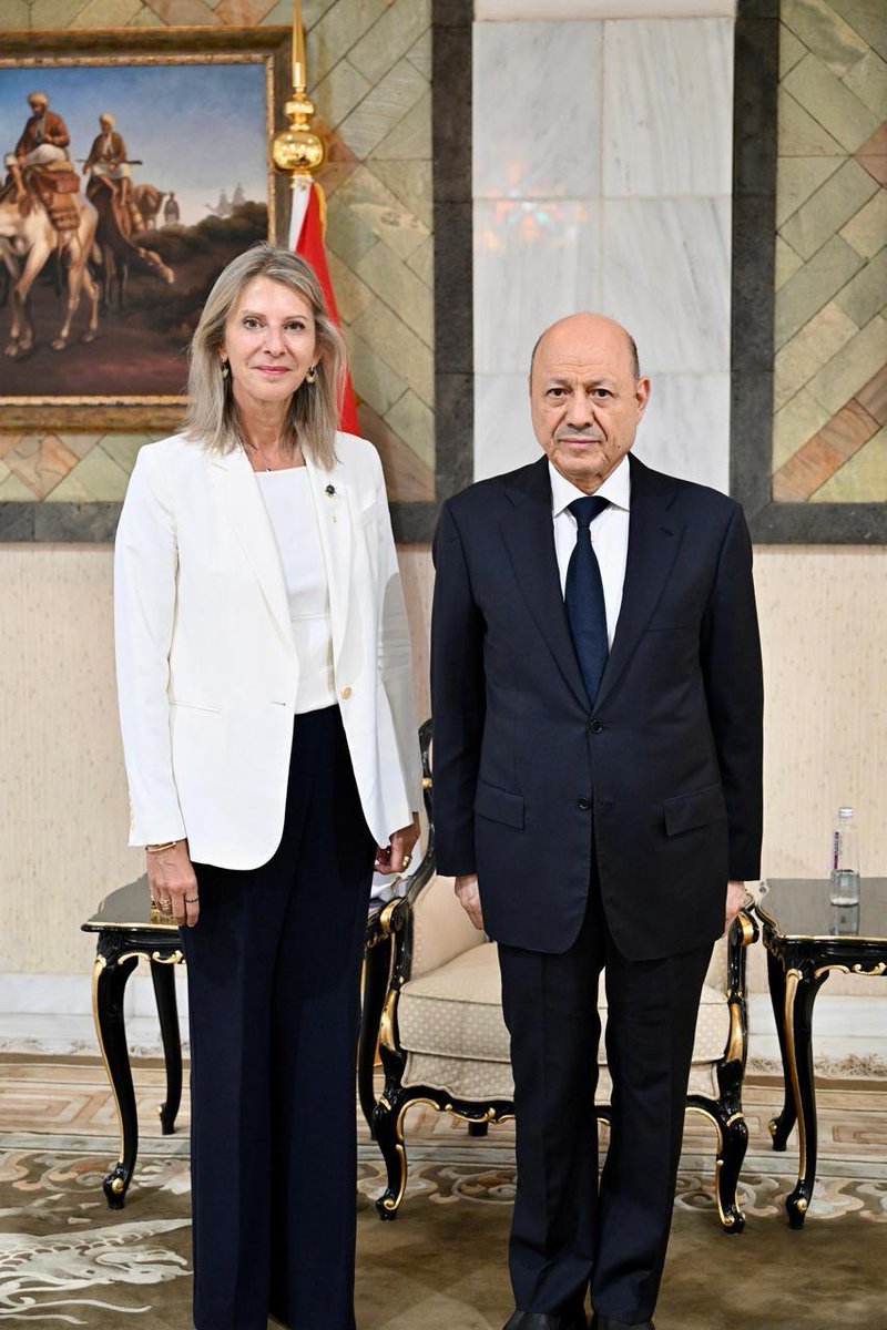 GreeceinKSA's tweet photo. 🇬🇷🇾🇪The Ambassador of Greece in Riyadh, Katerina Varvarigou, presented the Letters of Credence to the President of the Republic of #Yemen @PresidentRashad, in the presence of the Yemeni Minister of Foreign Affairs and Expatriates, @afrah_alzouba. https://t.co/o1g2hvlaHN