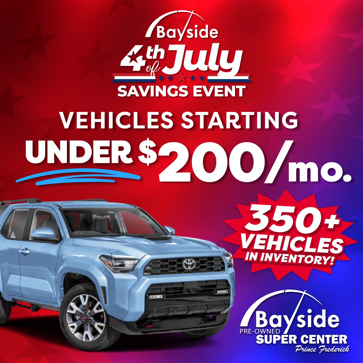 BaysidePreowned's tweet photo. Your last chance for 4th of July Savings is here at Bayside Pre-Owned of Prince Frederick! 🇺🇸 Hurry in before the event ends!

📲 410-535-1501
📍120 Auto Dr, Prince Frederick, MD
🖥️ https://t.co/iKYEwJILJ4 https://t.co/ThmgMmYlv6