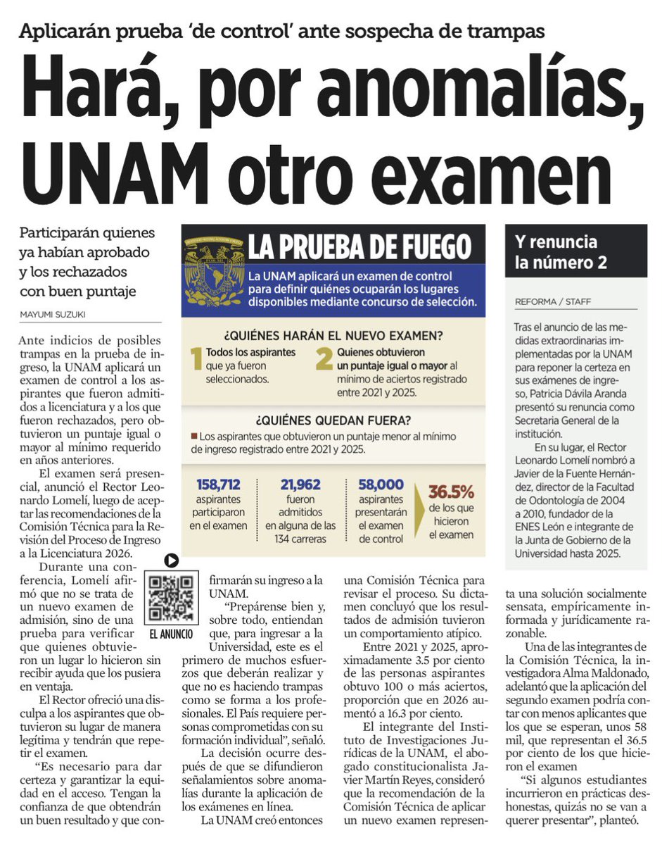JLozanoA's tweet photo. 🚨Pagarán justos por pecadores. Pero, acaso, es la menos mala de las soluciones tras la pifia en el examen de admisión de la @UNAM_MX 

@Reforma https://t.co/Mm90DSSovK