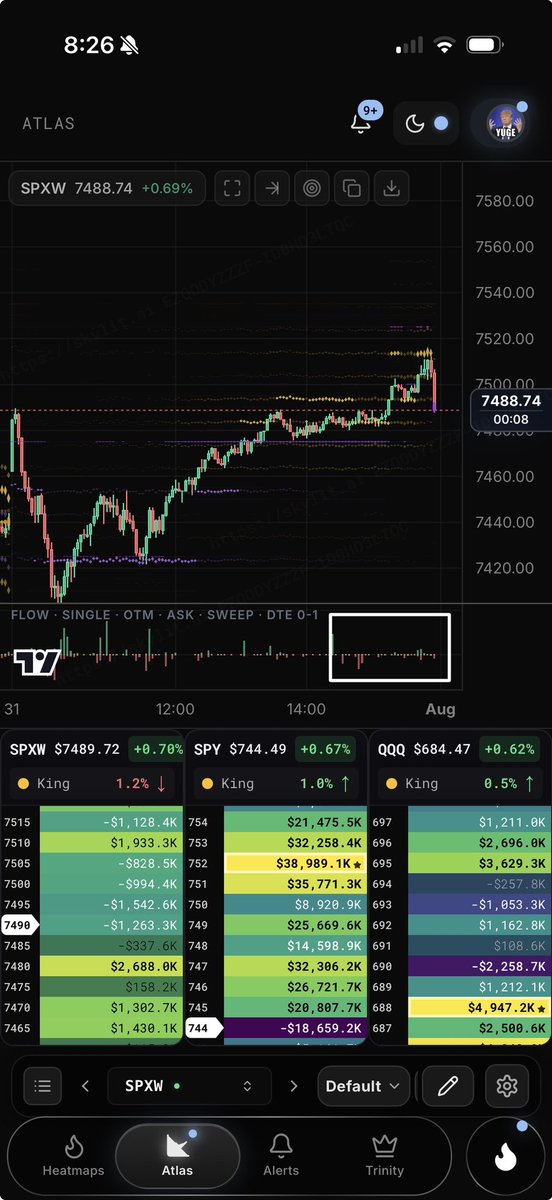 FiboNachoLibre's tweet photo. 1. I always start by looking at the #0DTE flow for the last hour or so - that typically tells me where MM are positioning money going into the close. I find this data in ATLAS using @SkylitAI - note the largely red flow detailed in the white box at the bottom of the image. https://t.co/lgYgFepLBd