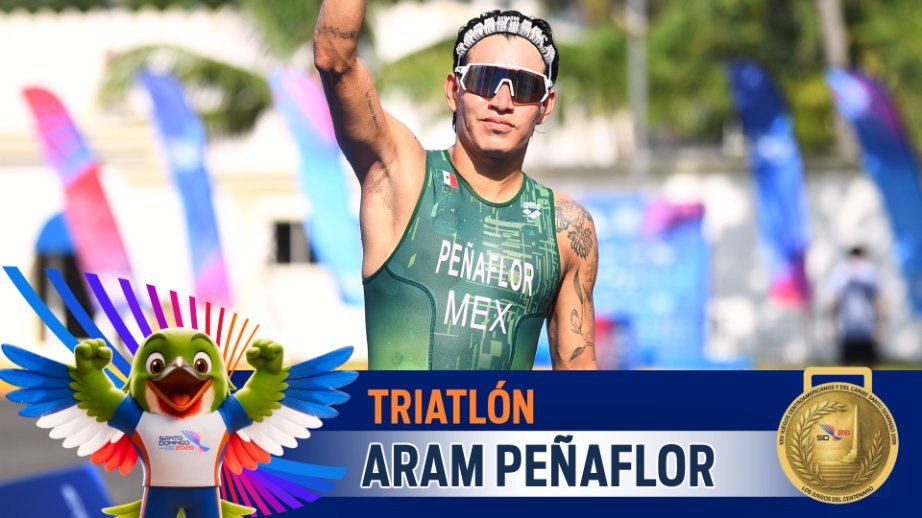 FOXSportsMX's tweet photo. HISTÓRICO: ARAM PEÑAFLOR ES BICAMPEÓN CENTROAMERICANO 🇲🇽🥇

#LosJuegosxFSMX | Originario de Toluca, Peñaflor culminó la prueba de Triatlón con un tiempo de 1:45.28, colgándose la medalla de oro

Por segunda edición consecutiva se consagra como el mejor de los Juegos Centroamericanos y del Caribe ✅

¡Felicidades!

🥇 Aram Peñaflor🇲🇽 - 1:45.28
🥈 Matthew Wright🇧🇧 - 1:46.09
🥉 Tyler Smith🇧🇲 - 1:46.21