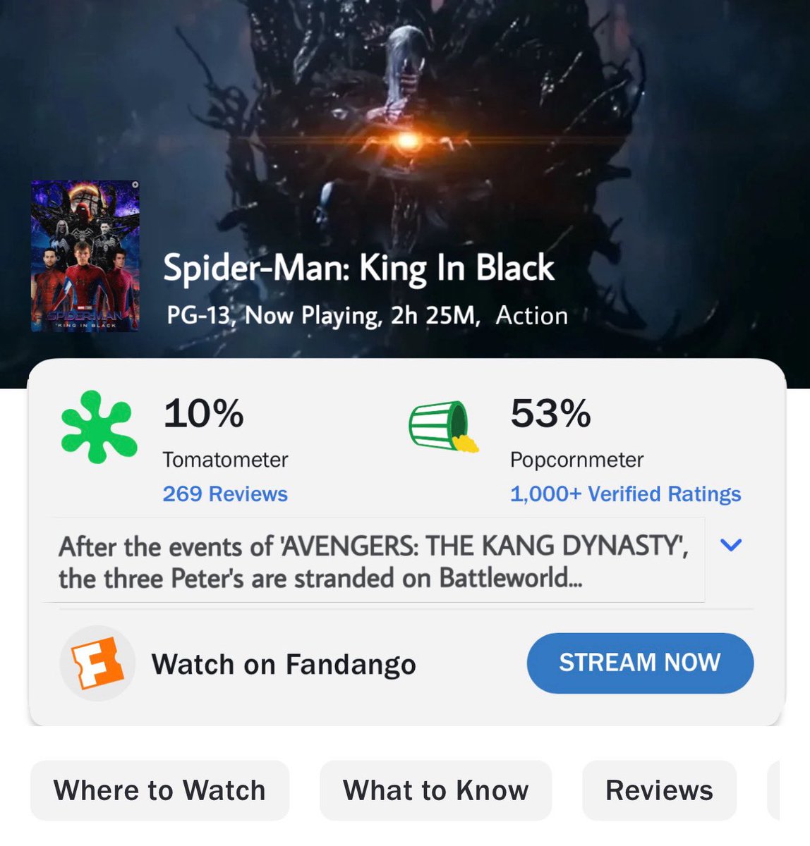 DiscussingFish's tweet photo. 'SPIDER-MAN: KING IN BLACK' has made $140M in its domestic opening day. 

Second biggest opening for a 'SPIDER-MAN' film. Now playing in theaters. 

(Source: https://t.co/tGoUvrzMK5) https://t.co/KYujCYliWE