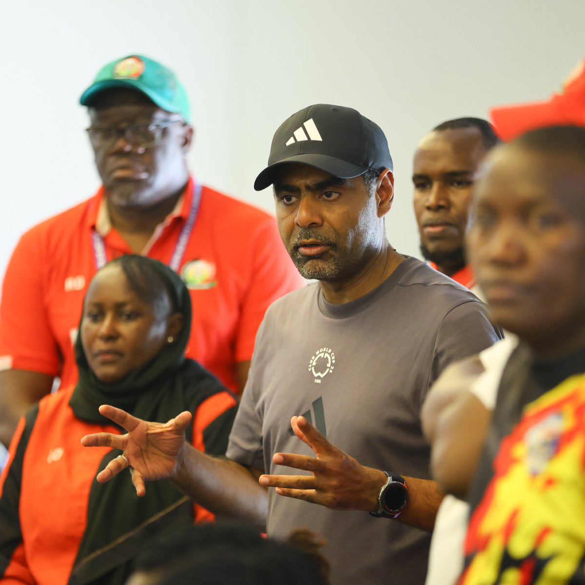 husseinmoha's tweet photo. Today I visited the Harambee Starlets in camp as they prepare for their final WAFCON group fixture.  

I conveyed a message of support and emphasized the honor and responsibility of representing the nation on this stage.  

I encouraged the team to remain focused and deliver their best in the upcoming match against Algeria.