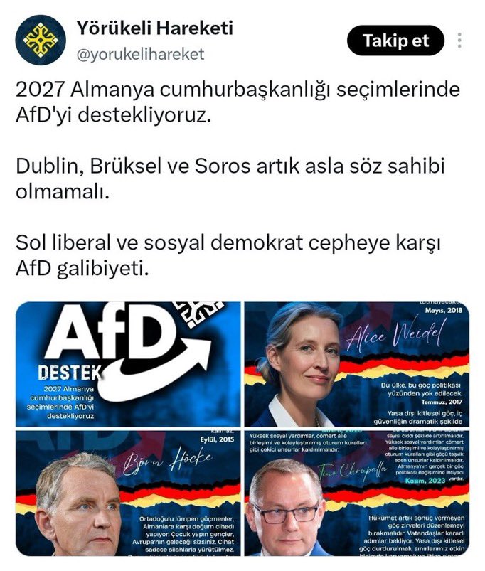 Sjorpy's tweet photo. Yörük filan değilsiniz. Kökünüz dışarda. Türkleri ikinci sınıf gören Afd’yi desteklemeniz zaten her şeyi açıklıyor. Türk düşmanı ve ajan faaliyeti yürüten bir topluluk bu https://t.co/UIbgfBpQ38