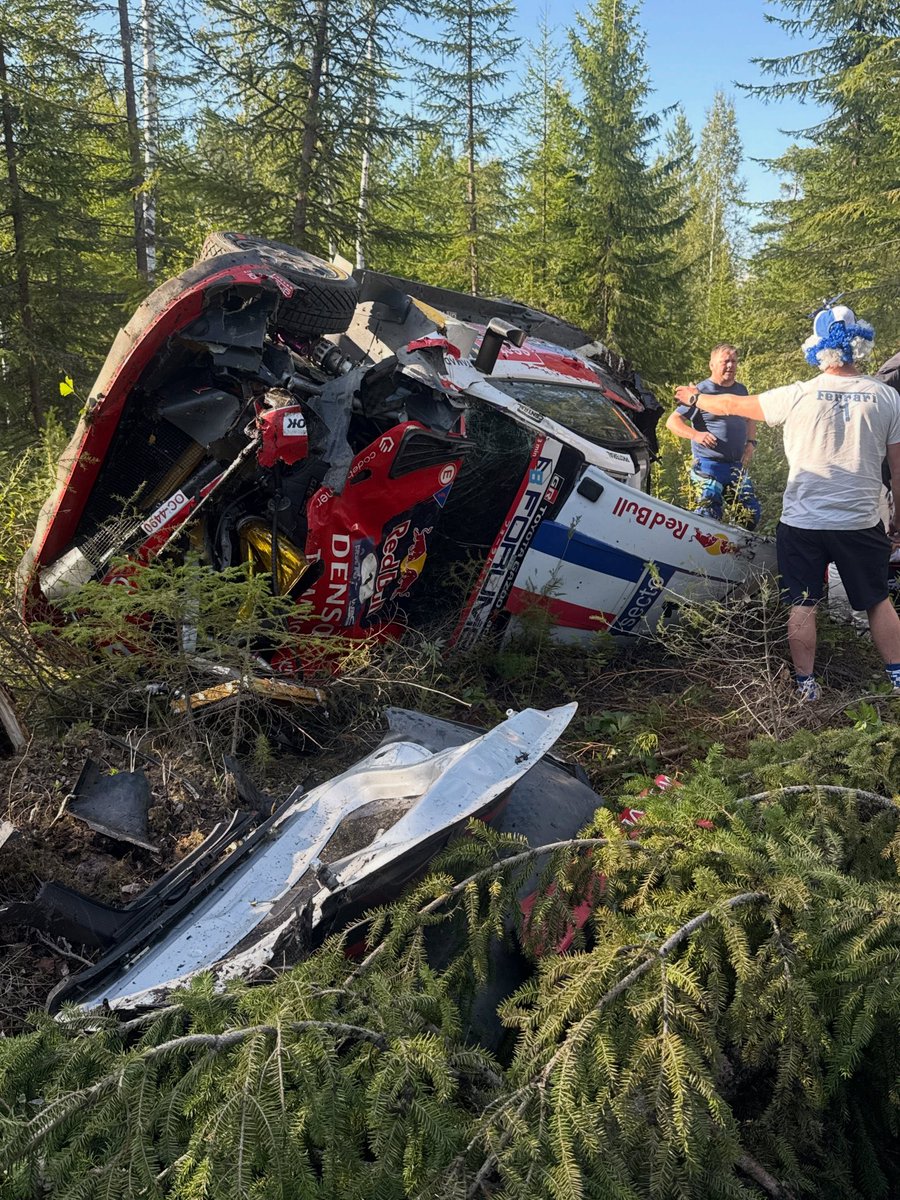 BlackdotLV's tweet photo. @TGR_WRC Horrible crash same as Sesks, road seems to just kick them in the trees hope the Crew will be okay🙏🏻 https://t.co/si2wY0jRDh