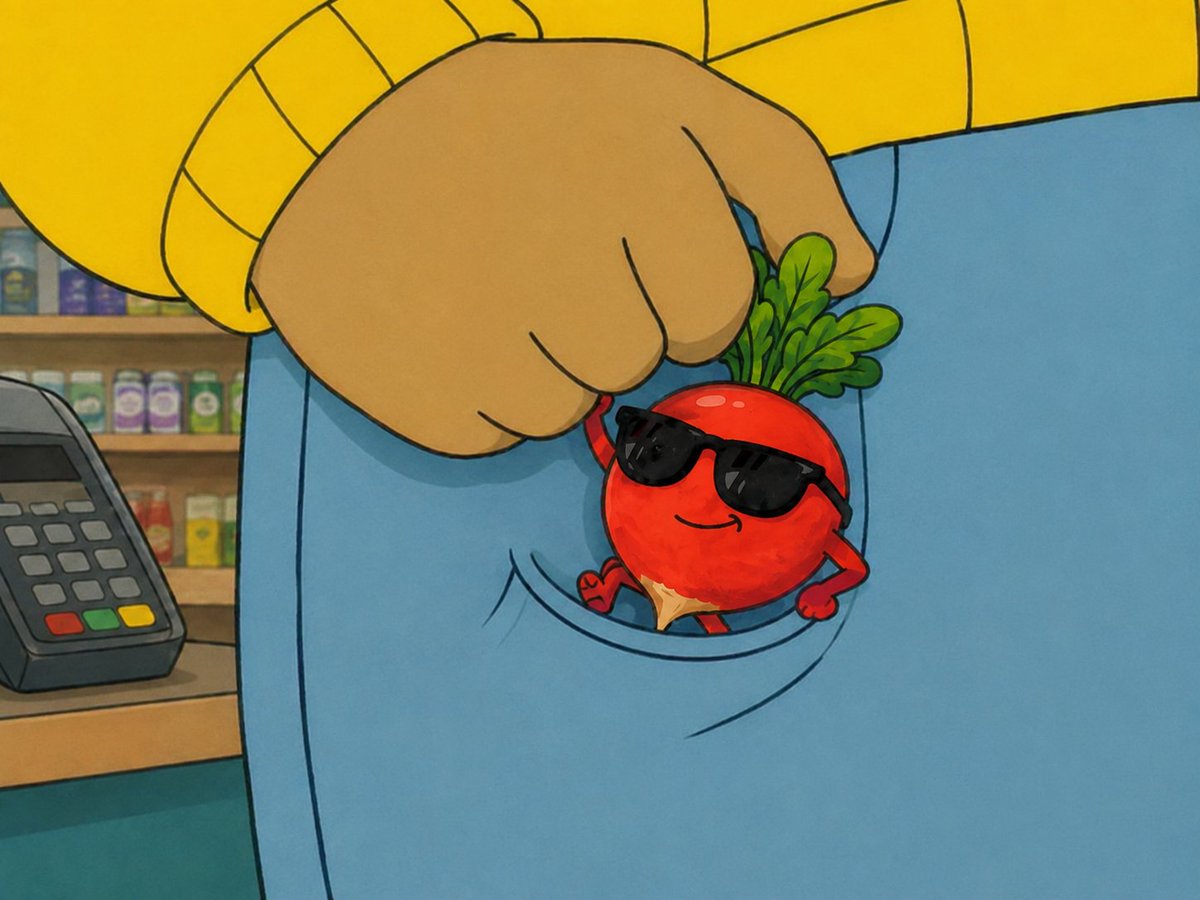 TrenchDevvv's tweet photo. Cash? Card? Apple Pay?

Nah.

Arthur pulled out the retirement plan. 🌱

$RADISH — the Poor Man’s 401K. https://t.co/HMxeIKWvXy