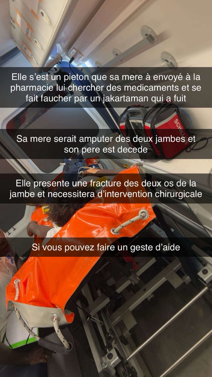 Lastcri's tweet photo. Bonjour 
C’est une histoire particulière 
Une jeune fille a été victime d’un délit de fuite  un Jakarta man la heurte entrainant une Fx des os de la jambe 
Orphelin de pere et sa mère est devenue une personne à mobilité réduite suite à une amputation des deux jambes . https://t.co/XTJ6VeuOOD