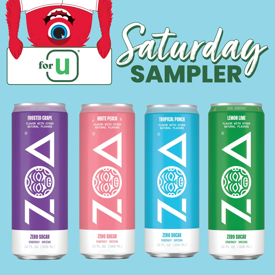 jewelosco's tweet photo. Stop by our stores today for our Saturday Sampler! Clip the deal on your J4U app and grab a FREE ZOA Energy 12 oz. Can. Limit 1. https://t.co/B80fgbeHwc