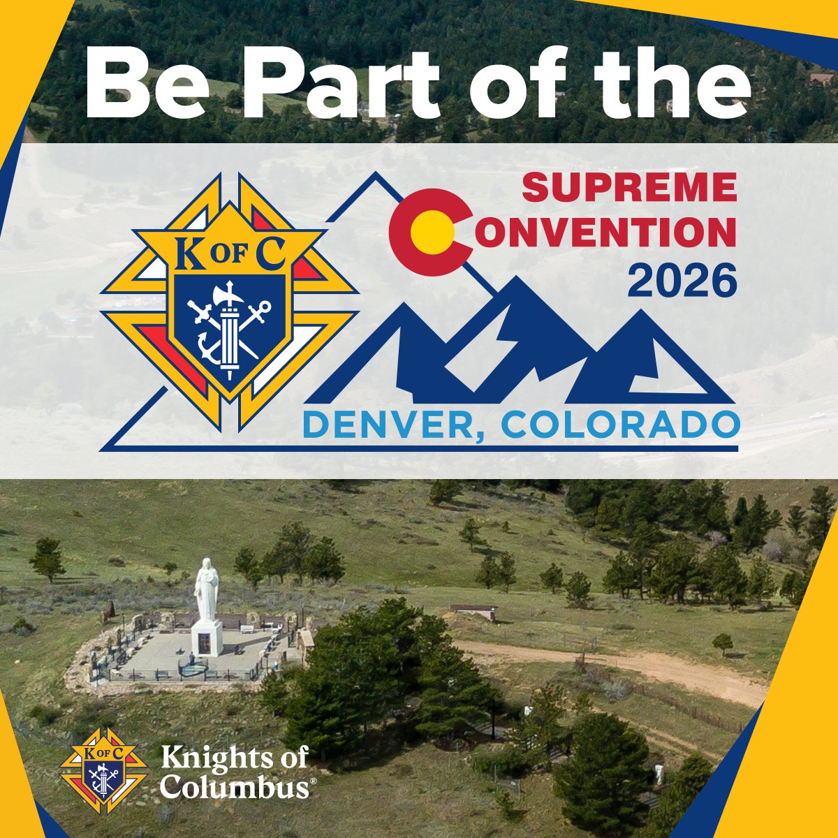 KofC's tweet photo. You don’t have to be in Denver to be part of the 144th Supreme Convention of the Knights of Columbus. 

Join us Aug. 4–6 as thousands of Knights gather to celebrate our faith, conduct the Order’s business, honor outstanding councils and members, and look ahead to the year to come.  

If you can’t attend in person, you can still follow the convention from wherever you are. 

Bookmark https://t.co/0Tff3Gcuw8 to watch livestreams of the Opening Mass, Supreme Knight’s Annual Report, Awards Session, Memorial Mass, and other key events on the Knights of Columbus website. 

We’ll also be sharing photos, videos, interviews, and highlights throughout the week right here on our social channels. Follow along and be part of the convention wherever you are. 

#knightscon2026