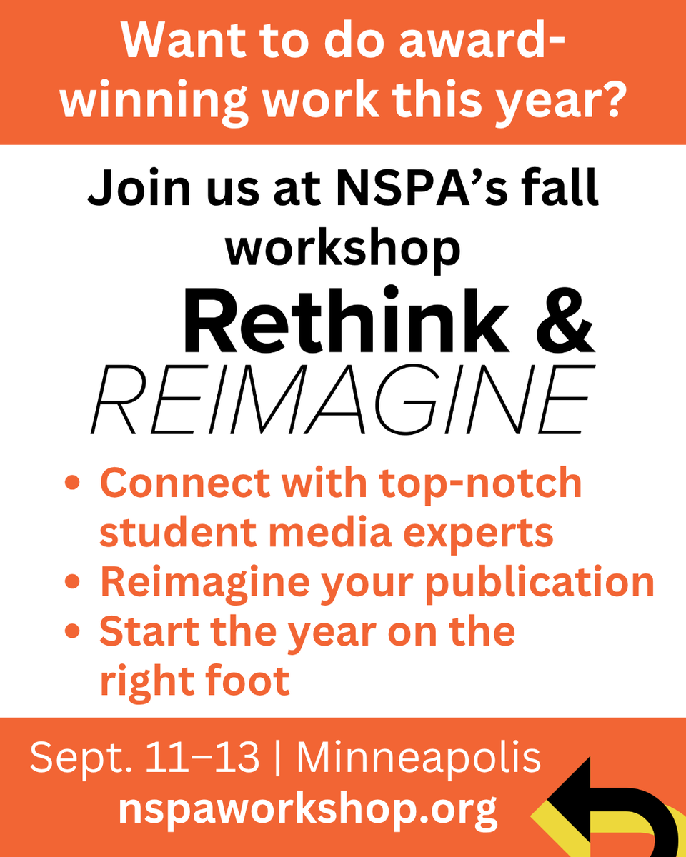 NSPA's tweet photo. If you're looking to elevate your publication this year, start at NSPA's Rethink &amp; Reimagine workshop. We have ten expert consultants on deck to help you innovate and reimagine your publication.

Check out the workshop schedule here: https://t.co/vFZiGoGTGu https://t.co/dZryejjOEv
