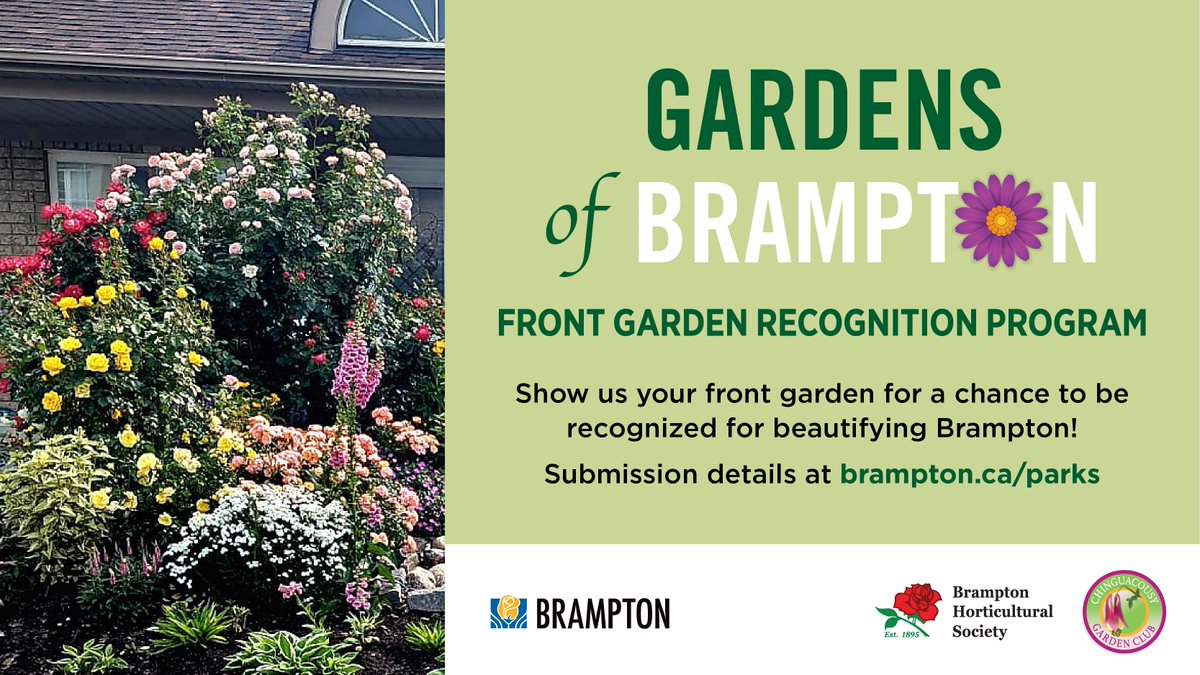 CityBrampton's tweet photo. Deadline extension! Gardens of Brampton ends on August 16.

Every flower and garden bed makes #Brampton more beautiful! 🌺 

Gardens of Brampton is a program that recognizes residents who take pride in creating colourful and welcoming front gardens. 

Be recognized by submitting your photos by August 16. Selected gardens will receive a Recognition Award lawn sign to display at the front of their garden. 📸 

This initiative is in partnership with Brampton Horticultural Society, Chinguacousy Garden Club and @BramptonLibrary. 

Submit today 🔗: https://t.co/3S1S9AhTzq