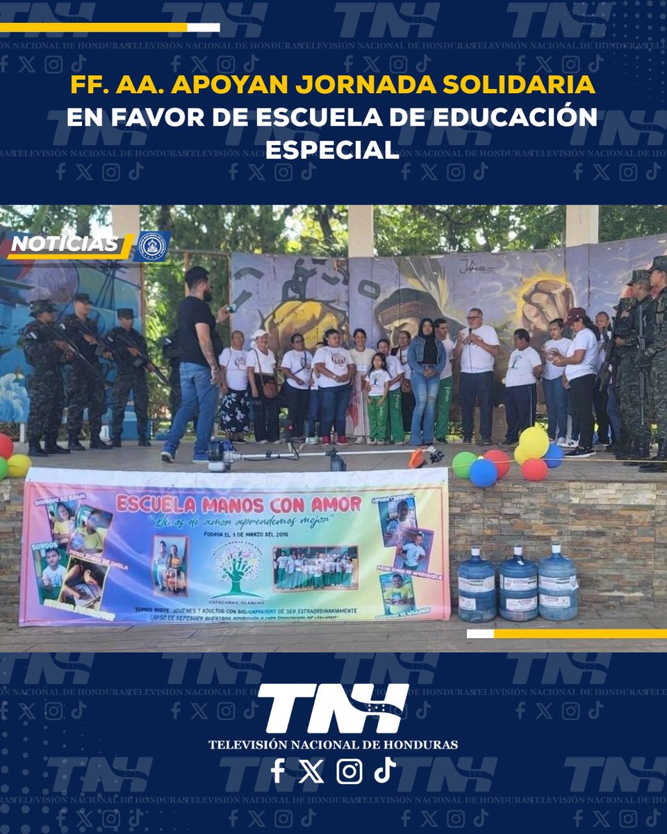 TNH2026's tweet photo. 🤝🇭🇳 Las #FFAA apoyaron la Gran Recolecta Benéfica a beneficio de la Escuela de Educación Especial Manos con Amor. El personal militar colaboró en la organización y seguridad del evento, respaldando una iniciativa en favor de la niñez hondureña. #TNH #HondurasVamosAEstarBien https://t.co/aRL4X35eYl