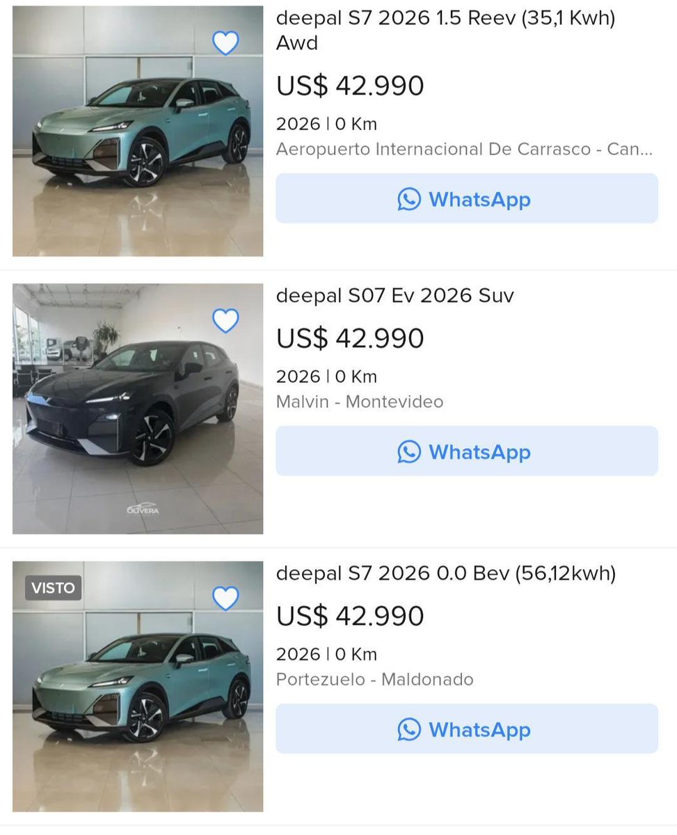 mauriplastina's tweet photo. 💸¿Efecto TESLA?
Deepal 🇺🇾 baja los precios de los S05 y S07 BEV y REEV

Precios de lanzamiento:
S05 REEV 👉🏻 USD 38.990
S05 BEV 👉🏻 USD 39.990
S07 REEV 👉🏻 USD 44.999
S07 BEV 👉🏻 USD 49.990

Nuevos precios 👇🏻 https://t.co/TfFq2sDDlL