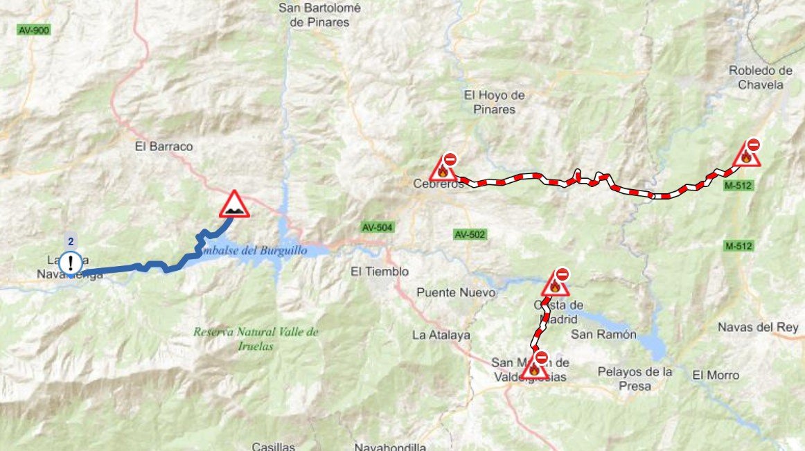 ALERTALLAMA's tweet photo. [17:30 01/08/2026] El #IFBurgohondo continúa afectando a varios tramos de carreteras de #Ávila en las zonas del #AltoTiétar #Pinares y #Alberche

⛔️Consulta la situación en: https://t.co/JNUfE9E2xs https://t.co/8s5BW4HlrT