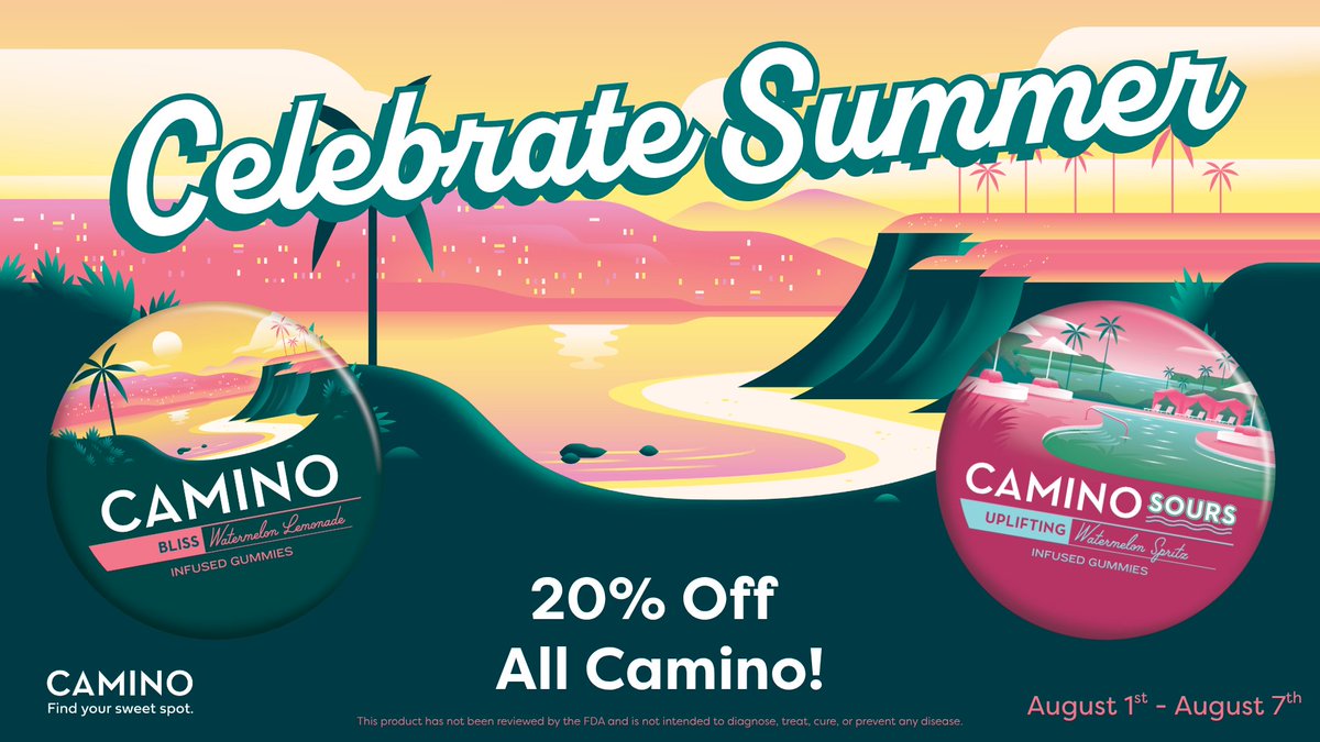 TrulieveCT's tweet photo. Your summer adventure just got a little sweeter. 🌴🍉 Celebrate the season with 20% off all Camino through August 7. https://t.co/ldLetbvLri