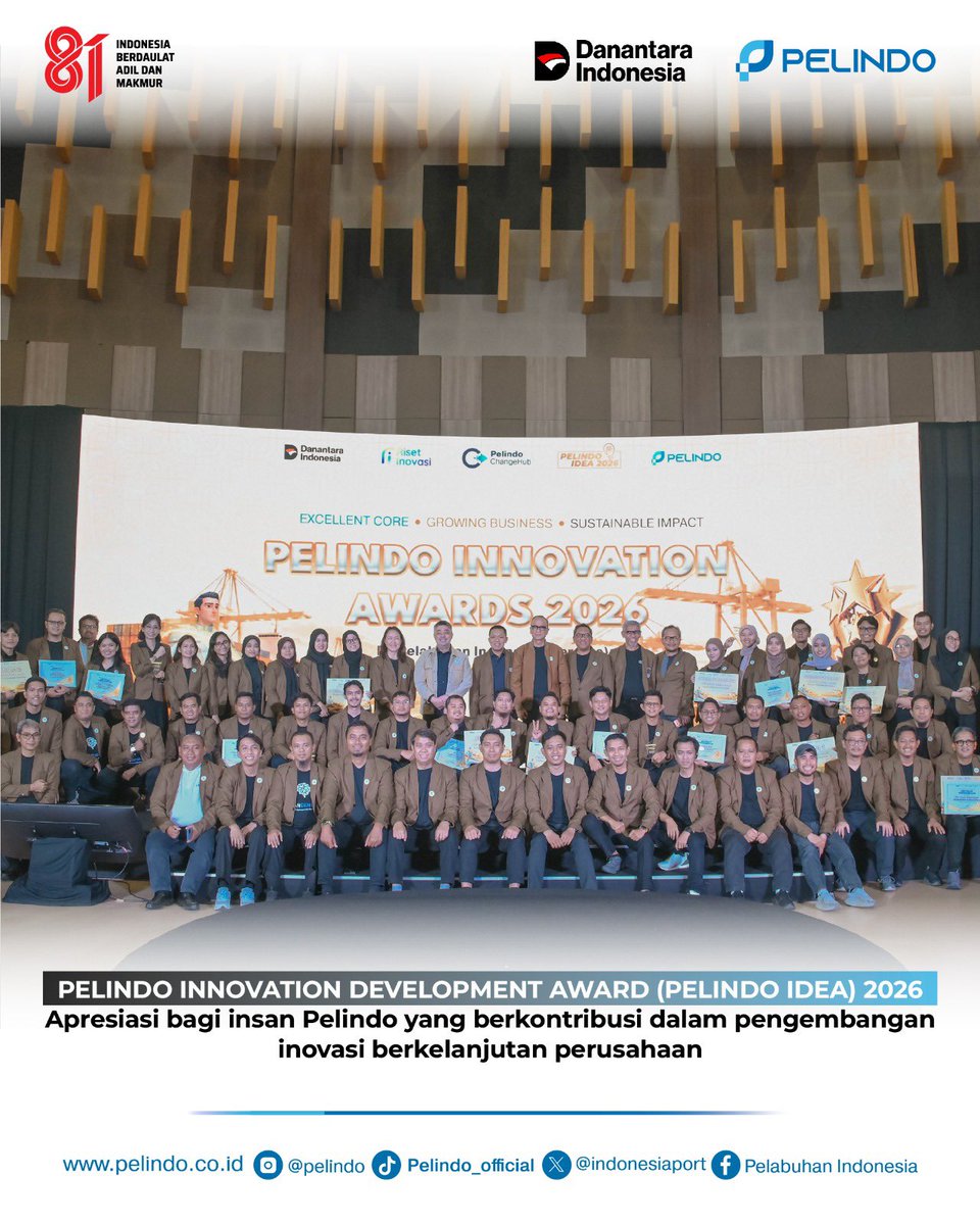 indonesiaport's tweet photo. Selamat kepada Port Captain pemenang IDEA 2026! 

Semangat berinovasi adalah kunci keberlanjutan perusahaan. Melalui IDEA 2026, inovasi bukan sekadar ide, melainkan keberanian untuk bekerja dengan cara yang berbeda demi hasil yang lebih baik.

Mari terus berinovasi untuk #Pelindo https://t.co/zxPZODAGIp
