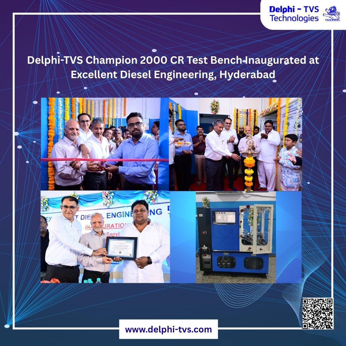delphi_tvs's tweet photo. Driving Service Excellence with Delphi TVS Champion 2000 CR Test Bench
We're pleased to share the inauguration of the Delphi-TVS Champion 2000 Common Rail (CR) Test Bench at Excellent Diesel Engineering, Hyderabad.#DelphiTVS #CommonRail #DieselTechnology  #TestBenches https://t.co/X8MSyejMbf
