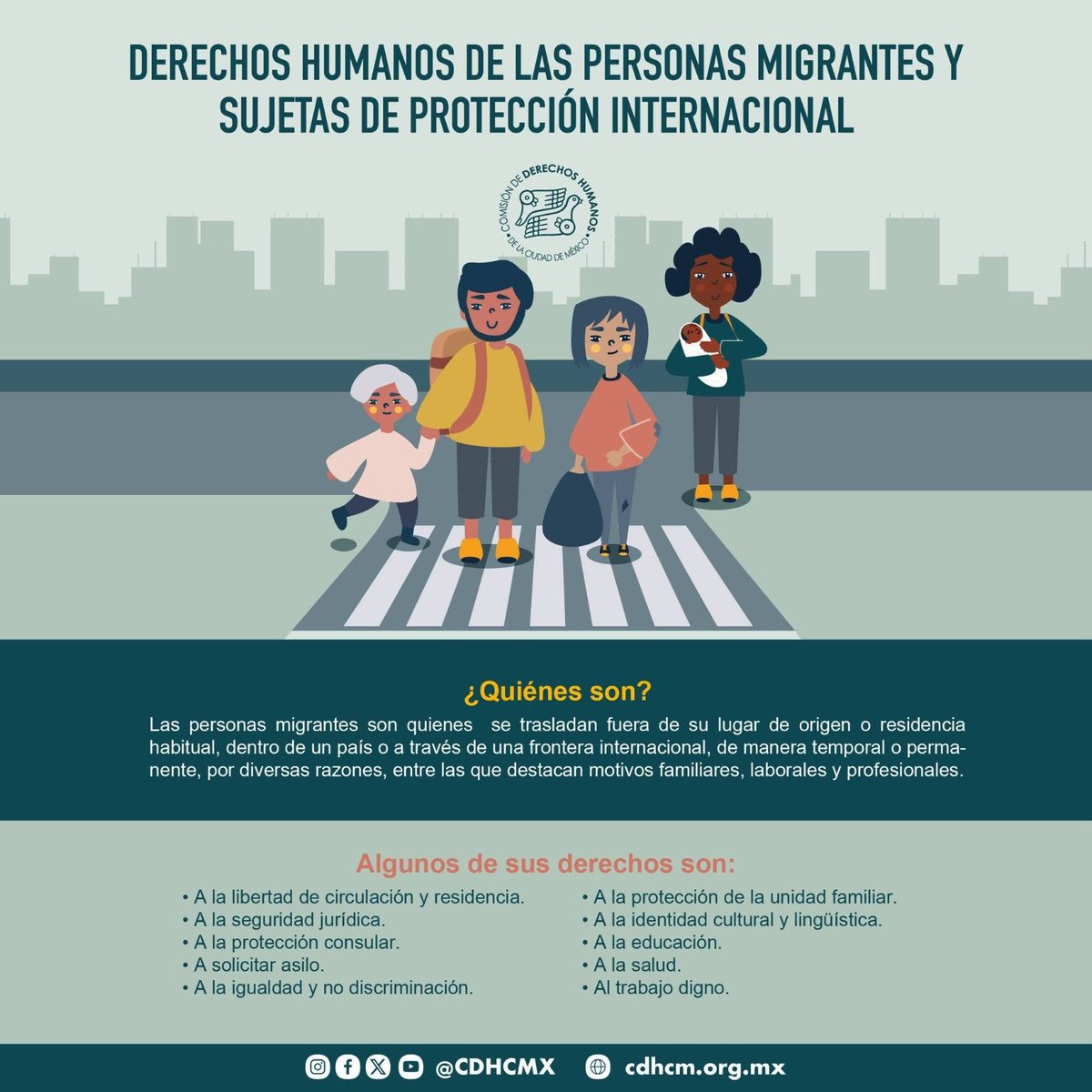 CDHCMX's tweet photo. 🌎🚶 En cualquier contexto de #movilidad, las personas deben tener garantizada la protección y el reconocimiento de sus derechos humanos #DDHH, además de ser tratadas con respeto y dignidad. #Migrantes

Te invitamos a conocer y difundir sus derechos:
https://t.co/S1trwefcdy https://t.co/cgzuGtyca1