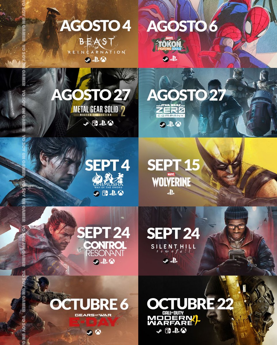 YoSoyUnGamerTW's tweet photo. De Beast of Reincarnation a Call of Duty: Modern Warfare 4: estos son los próximos 10 grandes lanzamientos que dominarán la conversación entre agosto y octubre de 2026. 🎮🔥

¿Cuál jugarás desde el primer día?

Todos los detalles en: https://t.co/gesCd8jD00 https://t.co/aRu4WD7kox