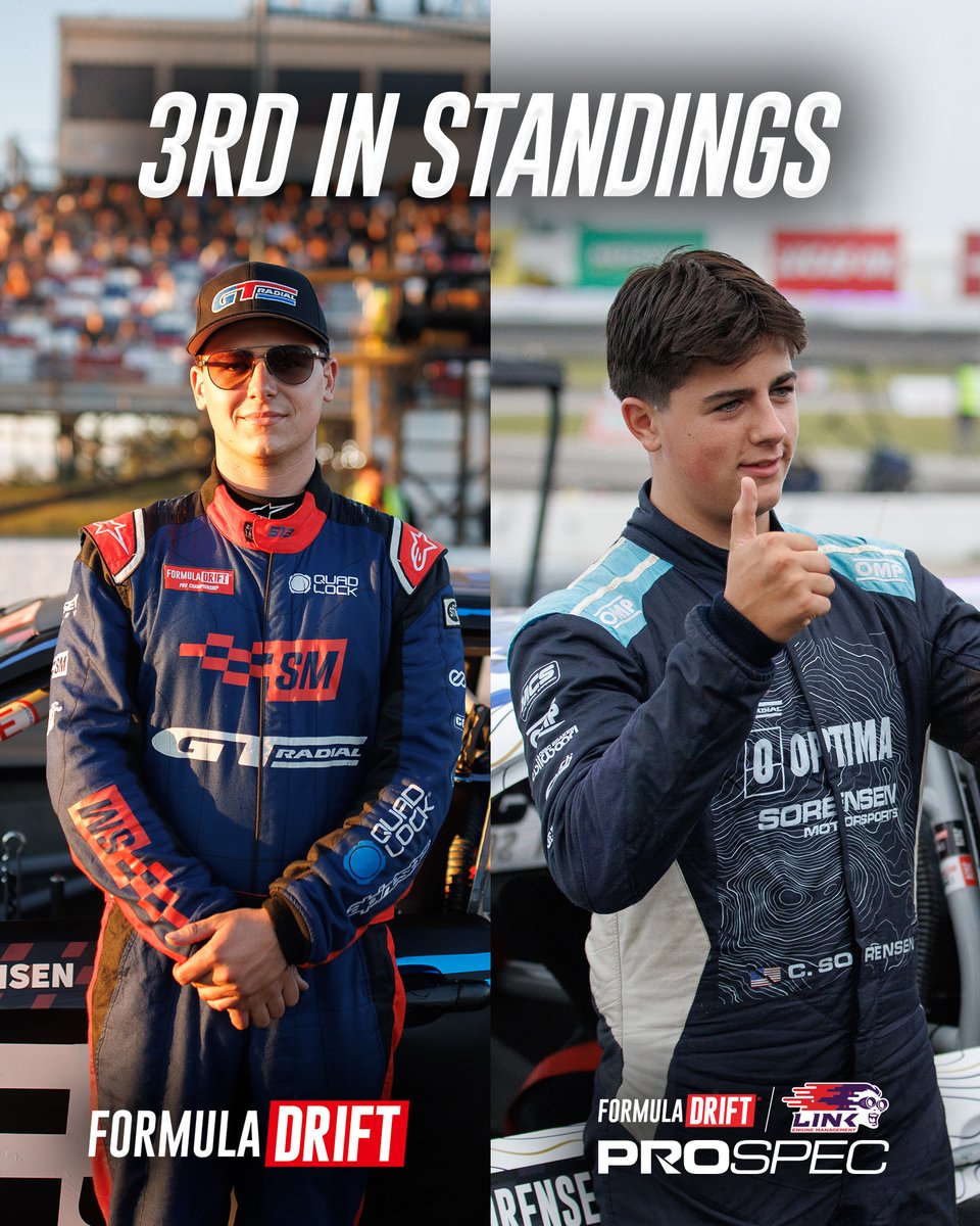 FormulaDrift's tweet photo. Branden Sorensen 🤝 Camren Sorensen

Two brothers holding Top 3 in two different Championships.

#FormulaD #FormulaDRIFT #FDINDY https://t.co/rzSWxbnQn6