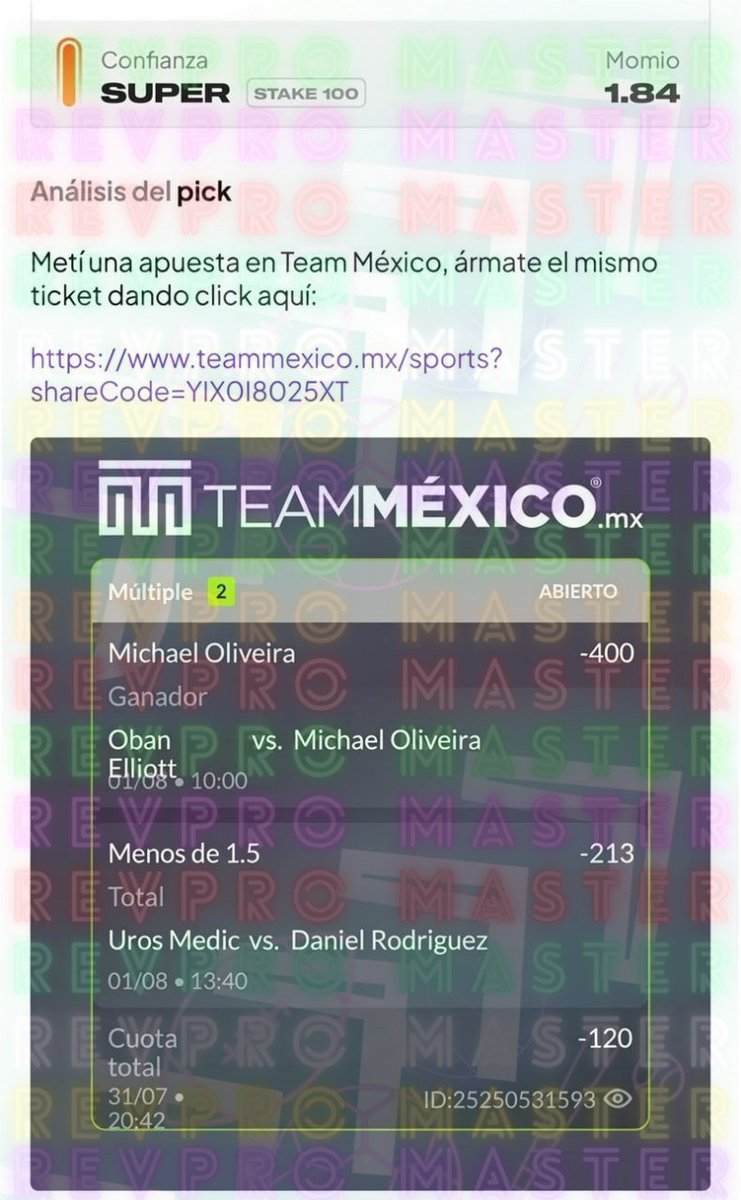 RevMasterPicks's tweet photo. Vamos con este STAKE 100 de Iluminati

Todas sus jugadas premium en mi VIP 👑 https://t.co/GR9KukxESx