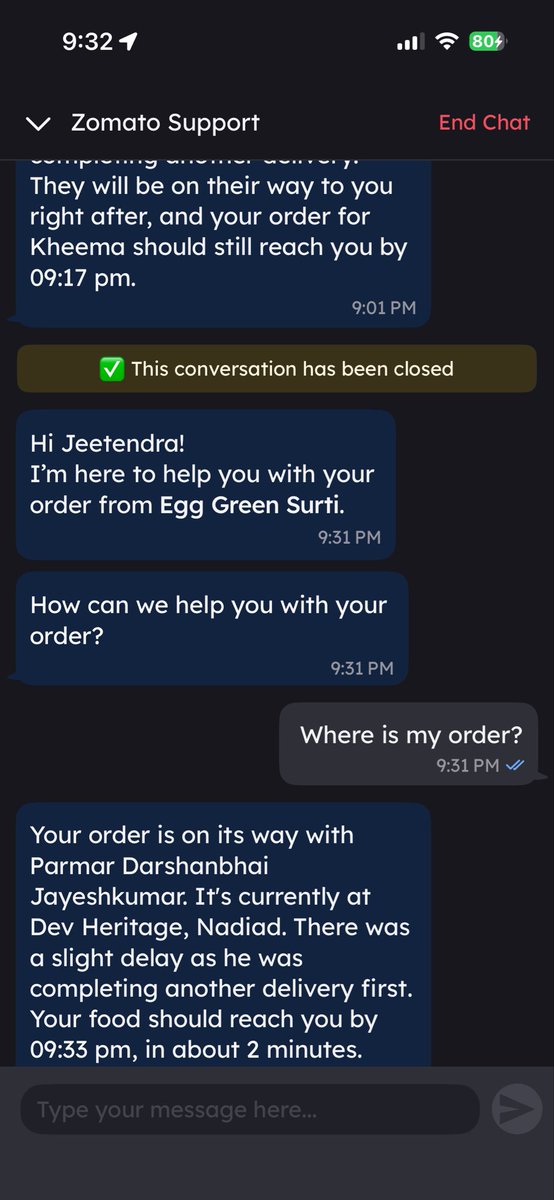 Jeetu_0911's tweet photo. @zomato @zomatocare what a great service every time facing the same problem order got delay : 
#zomato #foodorder #experience #poorservice https://t.co/p1K5t8uN1k
