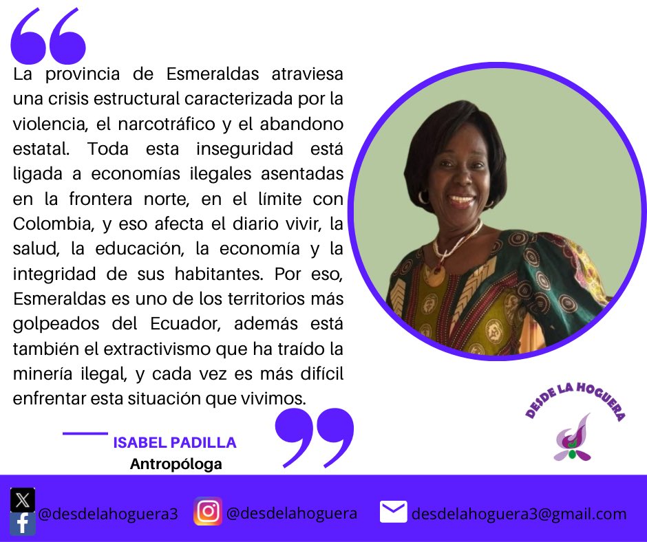 DesdeLaHoguera3's tweet photo. La violencia y la crisis que vive #Esmeraldas fueron narradas de primera mano por Isabel Padilla @DesdeLaHoguera3 https://t.co/X0ViUqVbbk