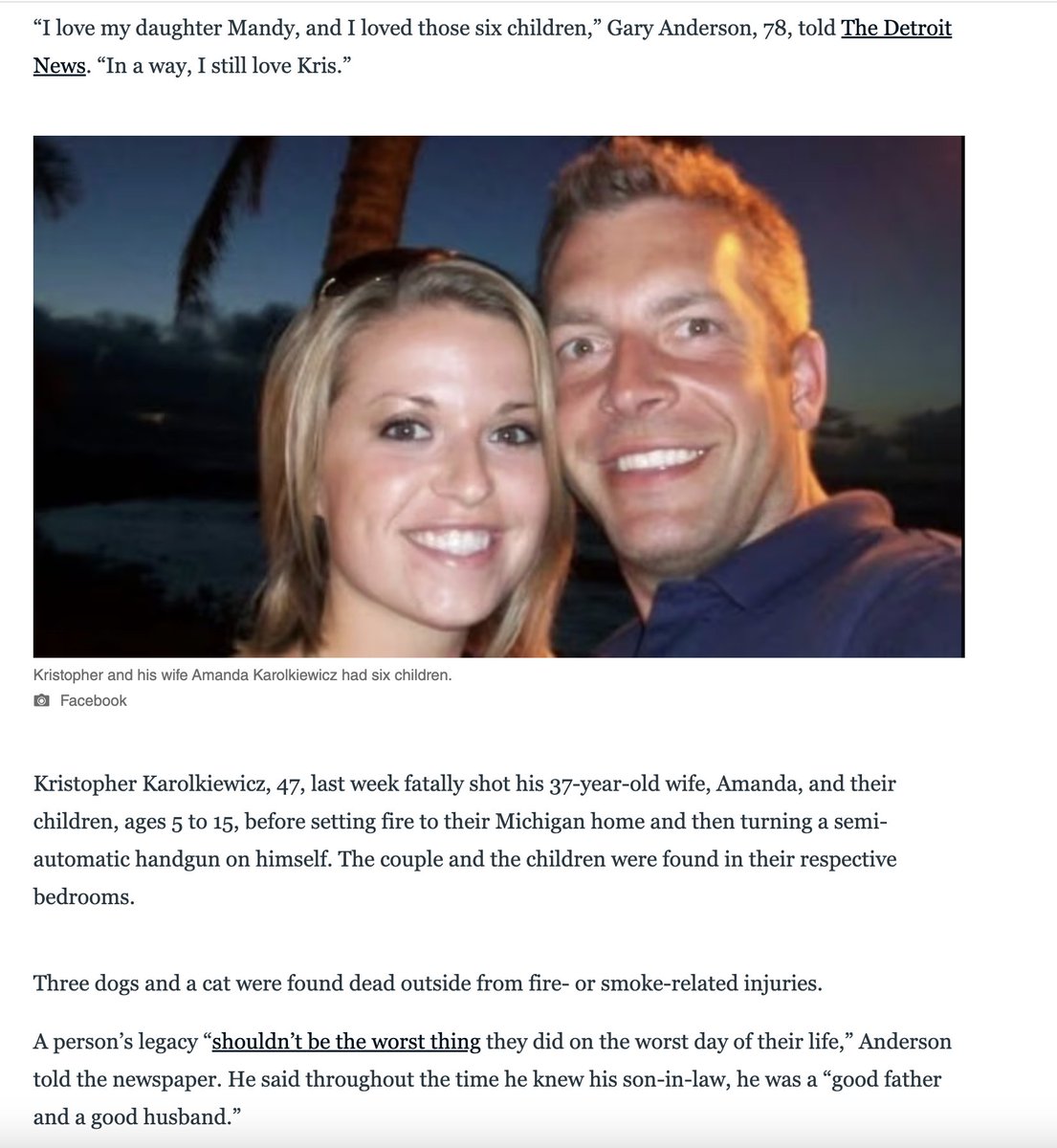cpaschyn's tweet photo. WTF is this? This utter lunacy of men siding with their daughters' (and grandchildren's) killers! It's patriarchal depravity to the extreme. 

"Gary Anderson says he still loves the son-in-law who authorities believe killed his daughter and six grandchildren before taking his own life."