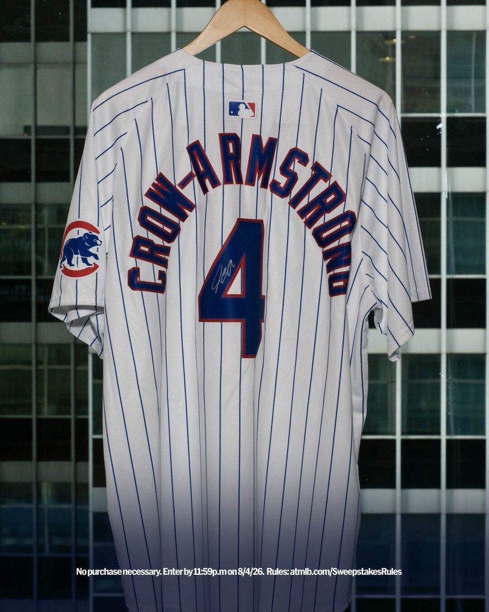 MLB's tweet photo. Want to rep one of the game’s biggest stars? 🌟

We’re giving away a signed Pete Crow-Armstrong jersey! Repost and reply for your chance to win. https://t.co/dLt1JFbEVh
