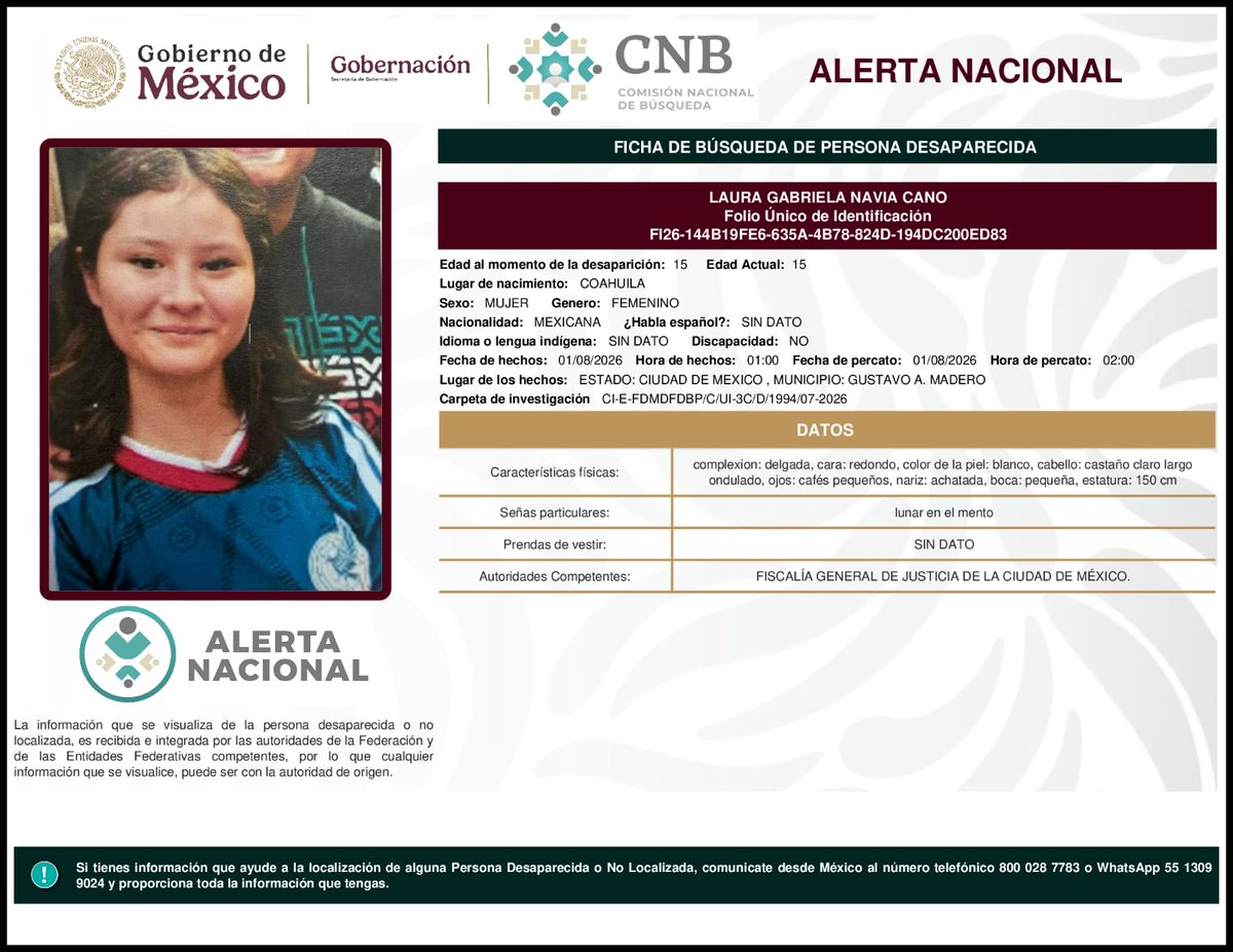 MetroCDMX's tweet photo. Si tienes información para localizar a las siguientes personas: 

- Laura Gabriela Navia Cano
- Antonio Galindo Estrada
- Mayra Susan Meza Canales
- Mariano Galván Guerrero

Comunícate con la Comisión de @Busqueda_MX, mediante el número telefónico:
☎️ 800 028 7783 

Agradecemos tu apoyo y colaboración. #AlertaNacionalDeBúsqueda
