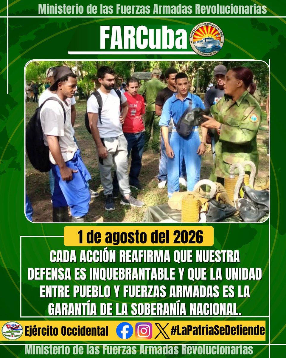EjtoOccidental's tweet photo. 🔴🟢🔵| Como parte del Día Nacional de la Defensa, se desarrolló en la Zona de Camilo Cienfuegos, Santa Cruz del Norte, Mayabeque, el Ejercicio Defensivo Territorial, enmarcado en los preparativos del sistema defensivo territorial. 
 #LaPatriaSeDefiende con firmeza ! #FARCuba 🇨🇺 https://t.co/fXdTQzECL2