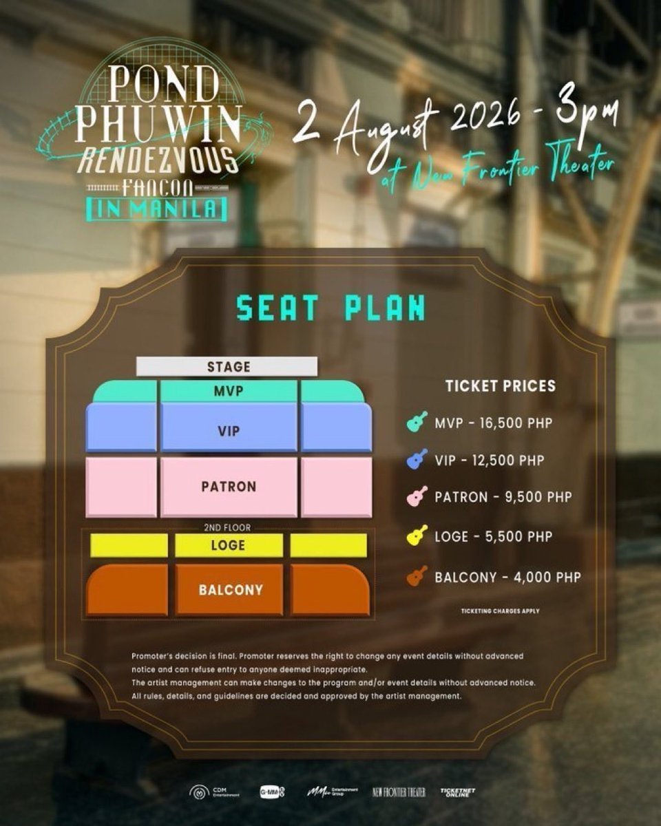 RiverbendZoo's tweet photo. Wts🎟️
PONDPHUWIN 'RENDEZVOUS' FANCON IN MANILA
📍NEW FRONTIER THEATER 
📅 AUGUST 2 ,2026
Tickets available;
— MVP/VIP
— PATRON

Global fans ok
Adjacent seats
Dm 📩
#PondPhuwinRendezvousInPH https://t.co/zV0TsAnsOO