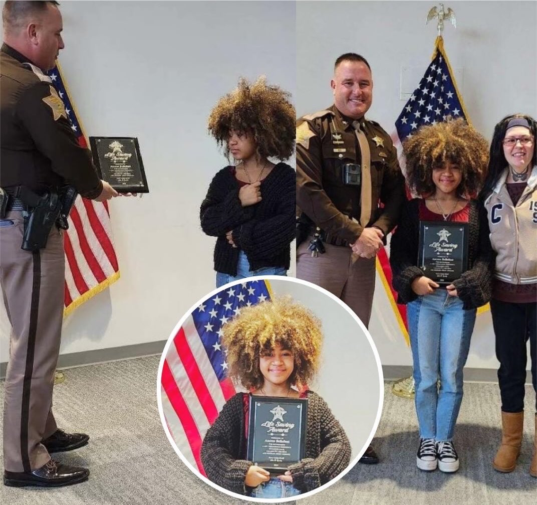 skiistiredasf's tweet photo. 10-year-old Aneres Bellefont from Henry County, Indiana, has been honored, she received the Life Saving Award.
On January 8 she found two adults unconscious from overdoses — one in a car, one nearby. She called 911, stayed calm, and guided responders until they arrived with Narcan.
Both lived because of her.
A true hero.
