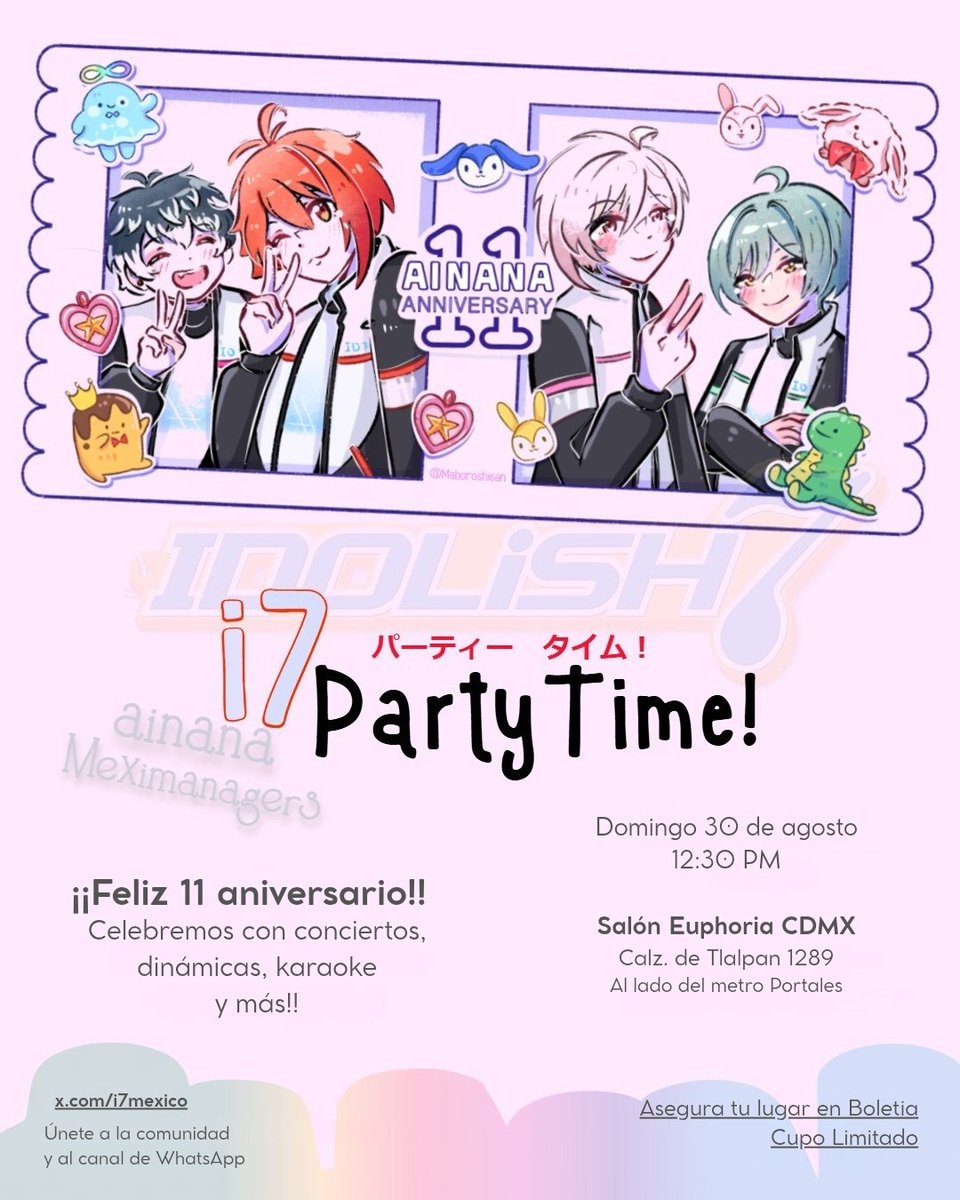i7mexico's tweet photo. Les tenemos la 1ra sorpresa 👀🤩🥳🌈
Tod@s l@s asistentes participarán en automático en la rifa del Bluray edición limitada del 1er Live de i7- Road To Infinity 🤗✨️ 💕
No se queden fuera de esta celebración 🌈✨️
#アイナナ #ainanaAnniversary #IDOLiSH7 #i7PartyTime https://t.co/O5nibJ8ALu