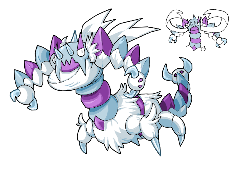 OlSoulja's tweet photo. The second regional form I designed for V14 of #pokemonrejuvenation , meet the Ice/Bug and Ice/Poison Aevian Skorupi and Drapion, one of the earliest Aevian Pokemon you can find. If you ever wondered what Fur Coat is like on a mon with more than 65 defense, here it is.
#pokemon https://t.co/FCDhalSkoQ