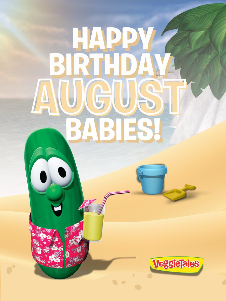 VeggieTales's tweet photo. Happy birthday to all of our August babies!! ☀️🌴

Whether you’re celebrating with cake, silly songs, or a very dramatic cucumber performance, we hope your month is full of joy, laughter!! https://t.co/rAoGJ8a1OF