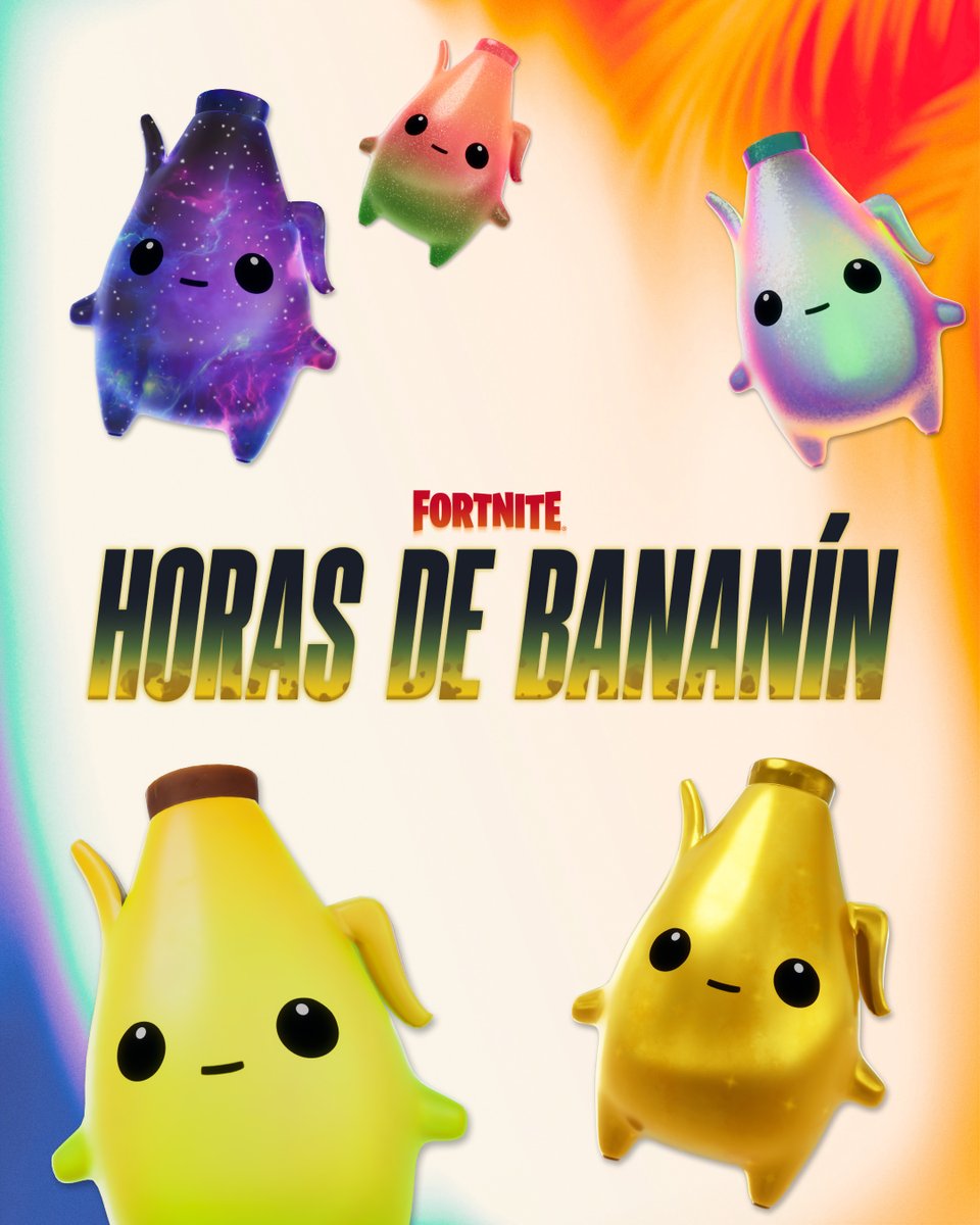 Fortnite_ES's tweet photo. 🍌 ¡Es una locura total con Bananín! 🍌

¡No olvides participar en las «Horas de Bananín» todos los días hasta el 5 de agosto, a las: 
🇪🇸 CEST: 10pm | Se repite a las 5am (del día siguiente)
🇲🇽 MX: 2pm | Se repite a las 9pm
🇦🇷 AR: 5pm | Se repite a las 12am https://t.co/0b1eRBoNpI